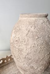 Minimalist Ceramic Vase Textured Hand-Painted 12" tall - Cream Wash