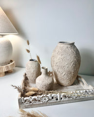 Minimalist Ceramic Vase Textured Hand-Painted 12" tall - Cream Wash
