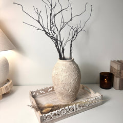 Minimalist Ceramic Vase Textured Hand-Painted 12" tall - Cream Wash