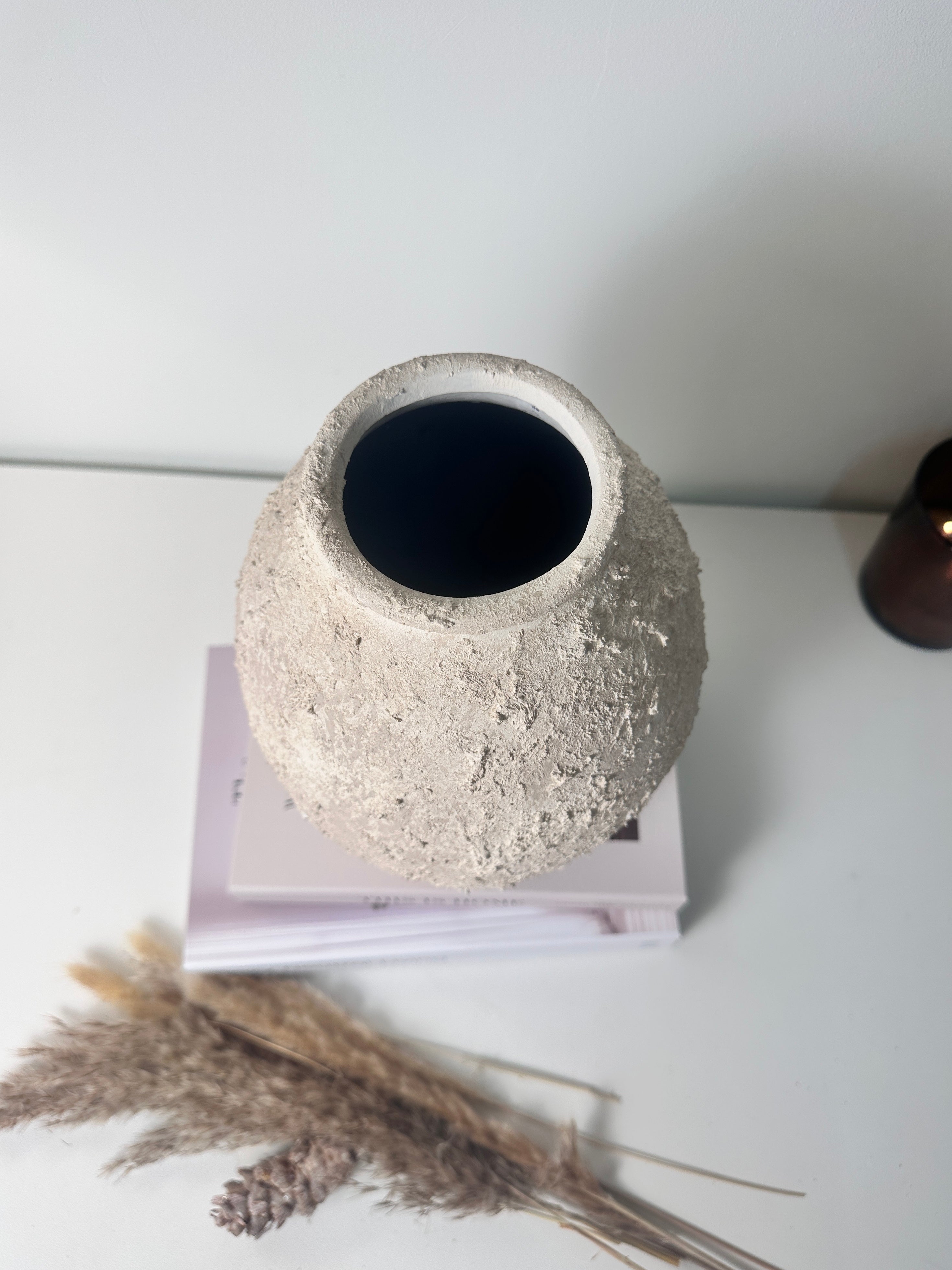 Minimalist Ceramic Vase Textured Hand-Painted 12" tall - Cream Wash