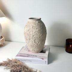 Minimalist Ceramic Vase Textured Hand-Painted 12" tall - Cream Wash