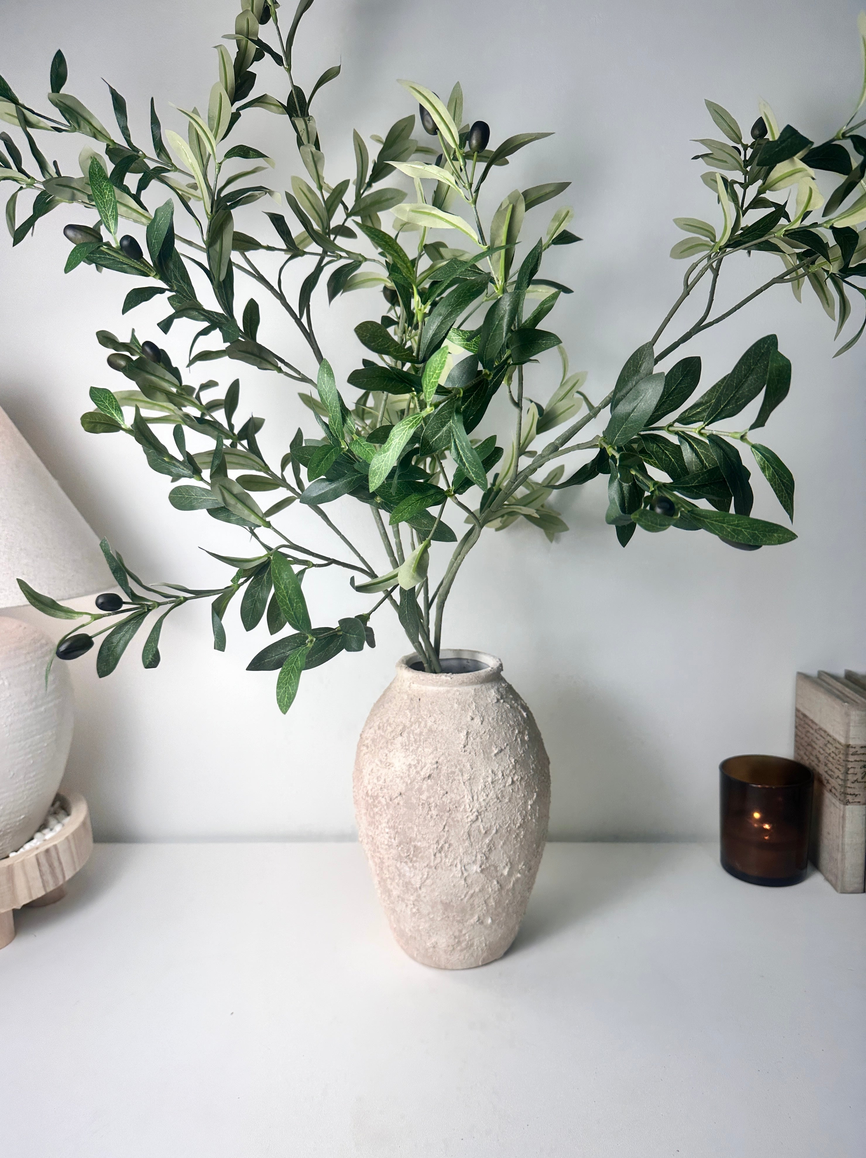 Minimalist Ceramic Vase Textured Hand-Painted 12" tall - Cream Wash