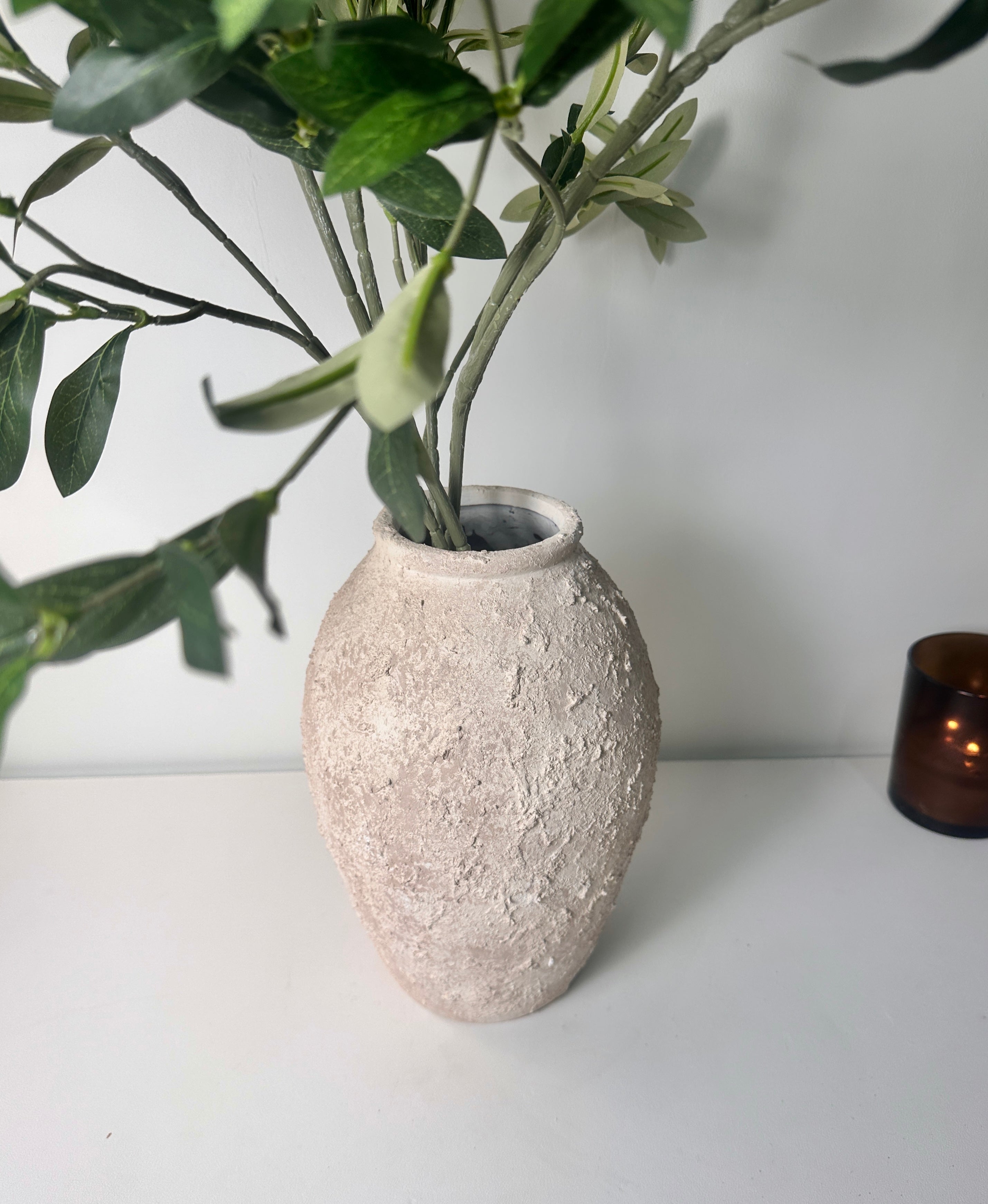 Minimalist Ceramic Vase Textured Hand-Painted 12" tall - Cream Wash