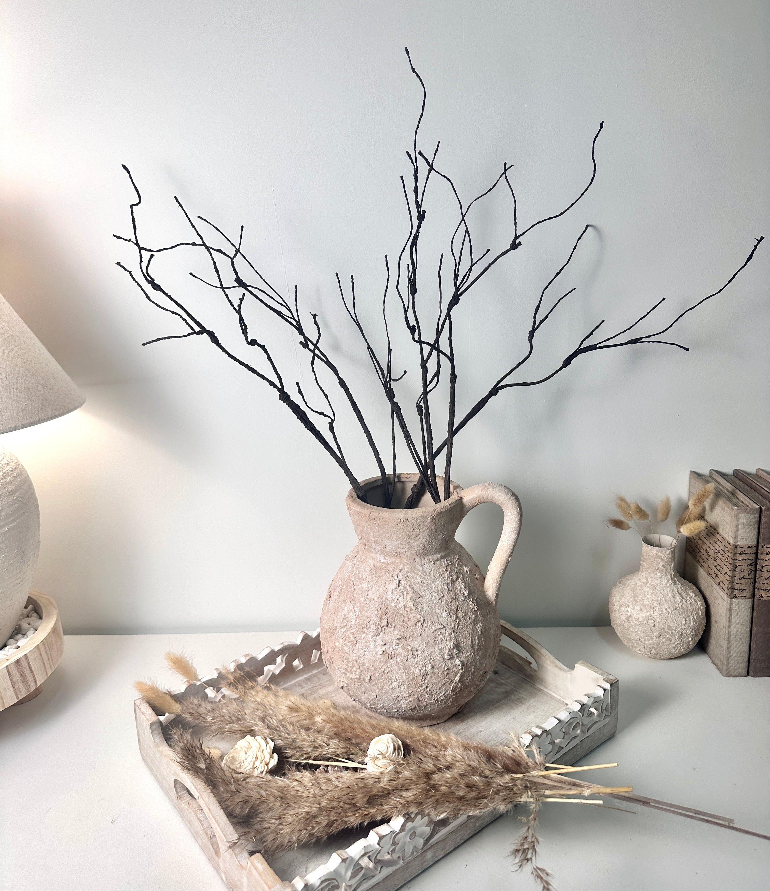 Rustic Ceramic Vase Textured Handcrafted 10" tall - Light Beige Wash