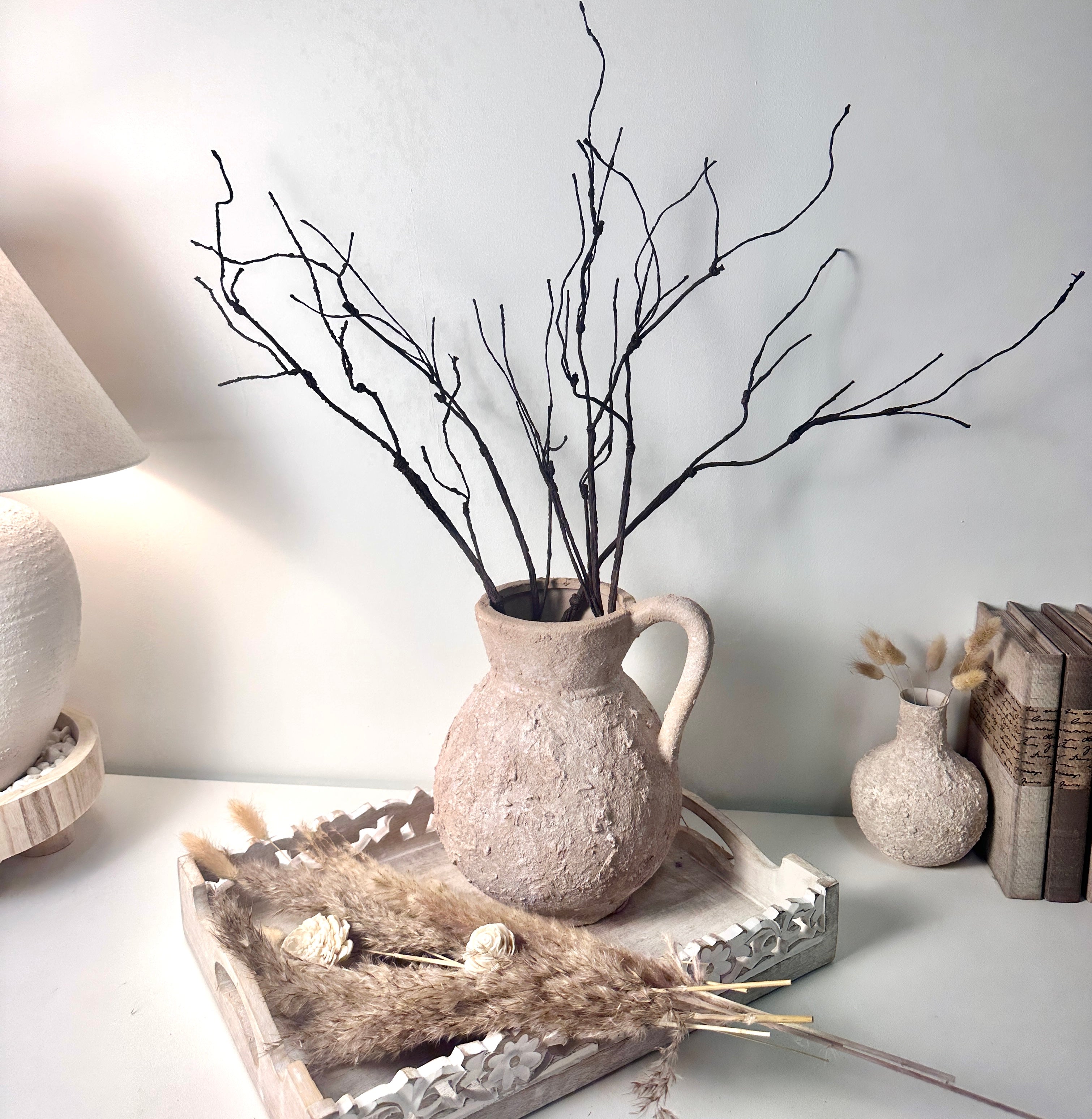 Rustic Ceramic Vase Textured Handcrafted 10" tall - Light Beige Wash
