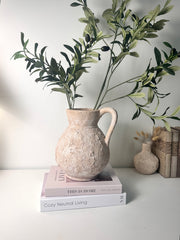 Rustic Ceramic Vase Textured Handcrafted 10" tall - Light Beige Wash