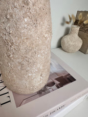 Rustic Ceramic Vase Textured Hand-Painted 9" tall - Light Beige Wash