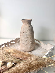 Rustic Ceramic Vase Textured Hand-Painted 9" tall - Light Beige Wash