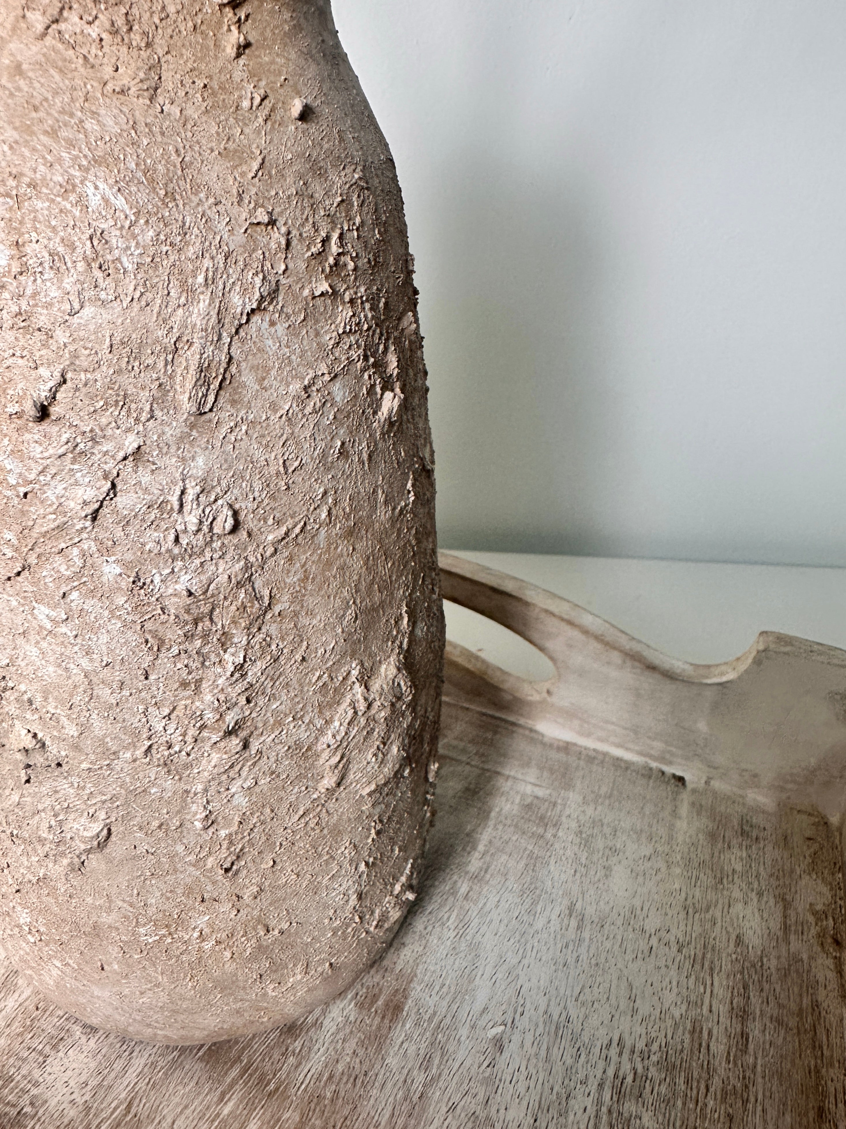Rustic Ceramic Vase Textured Hand-Painted 9" tall - Light Beige Wash