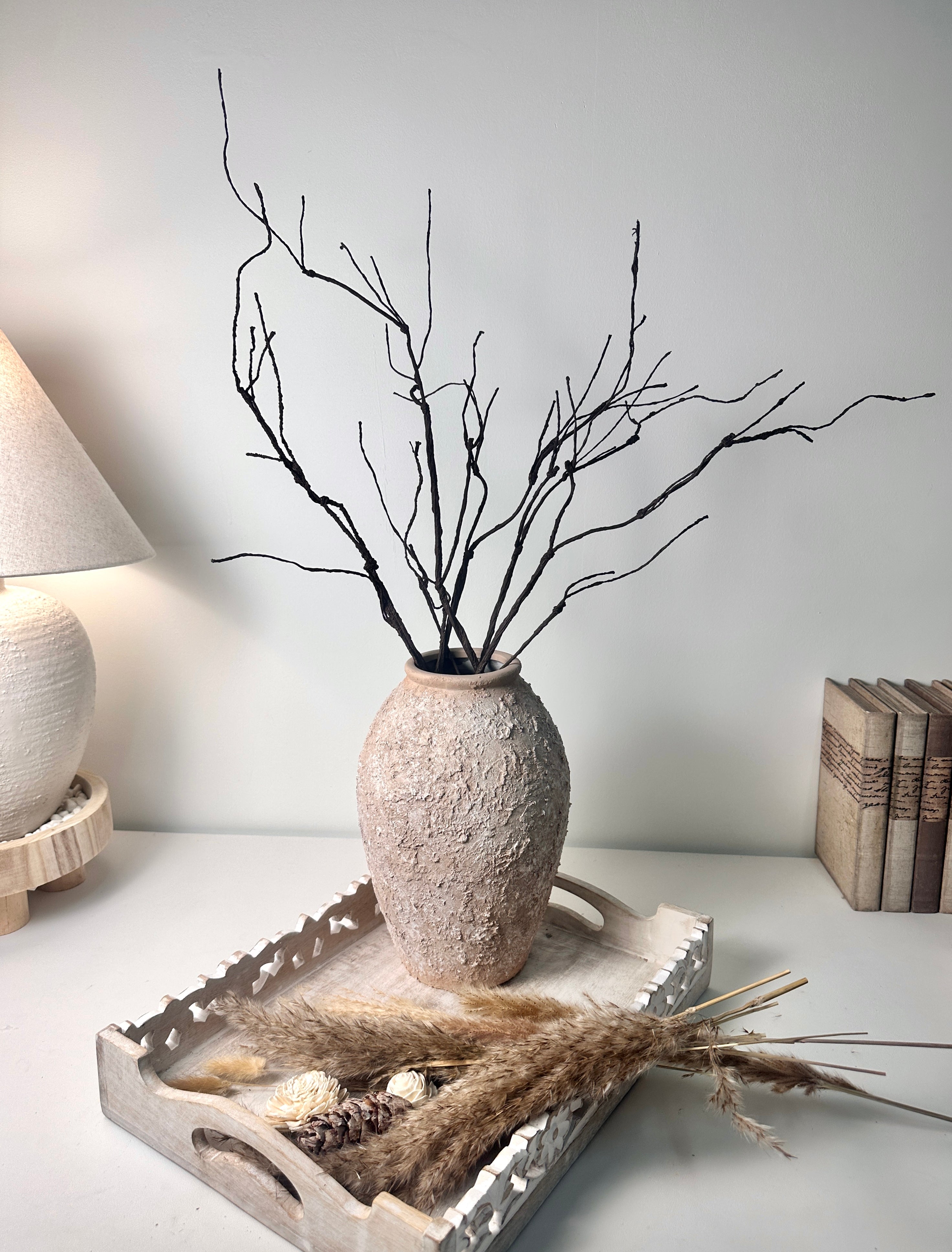 Rustic Ceramic Vase Textured Hand-Painted 10" tall - Light Beige Wash