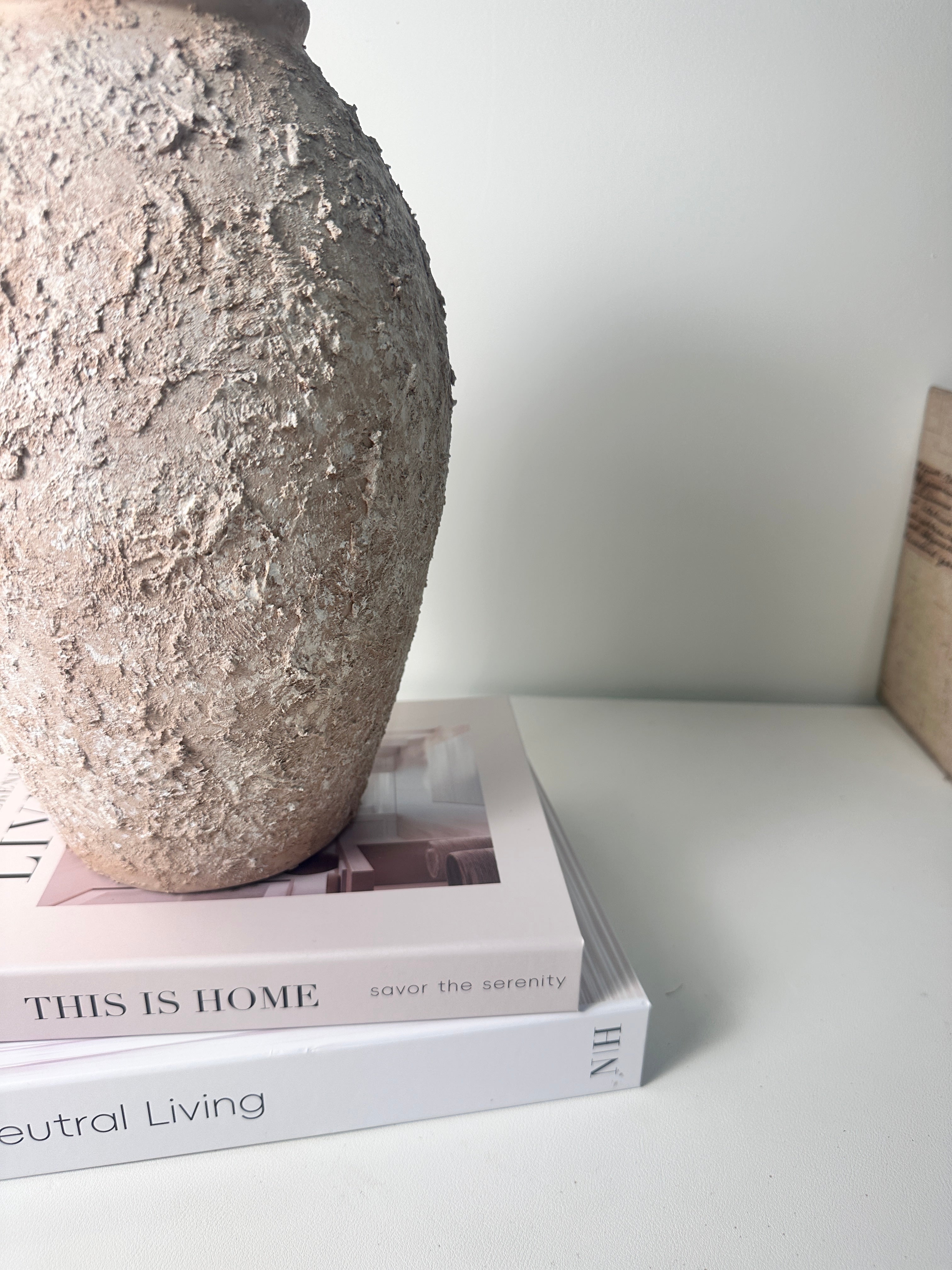 Rustic Ceramic Vase Textured Hand-Painted 10" tall - Light Beige Wash