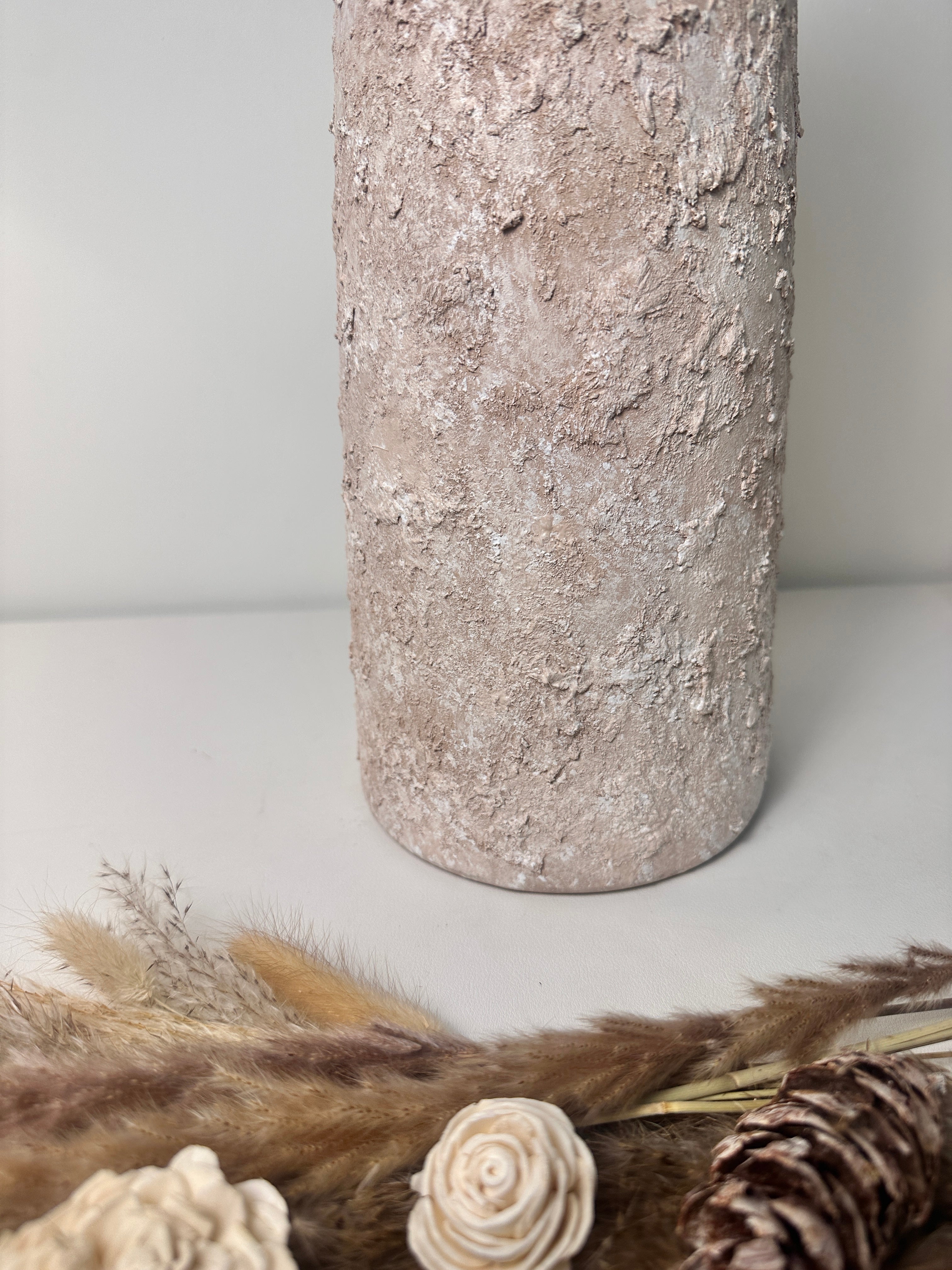 Rustic Ceramic Jar Vase Textured Handcrafted 15" tall - Light Beige Wash