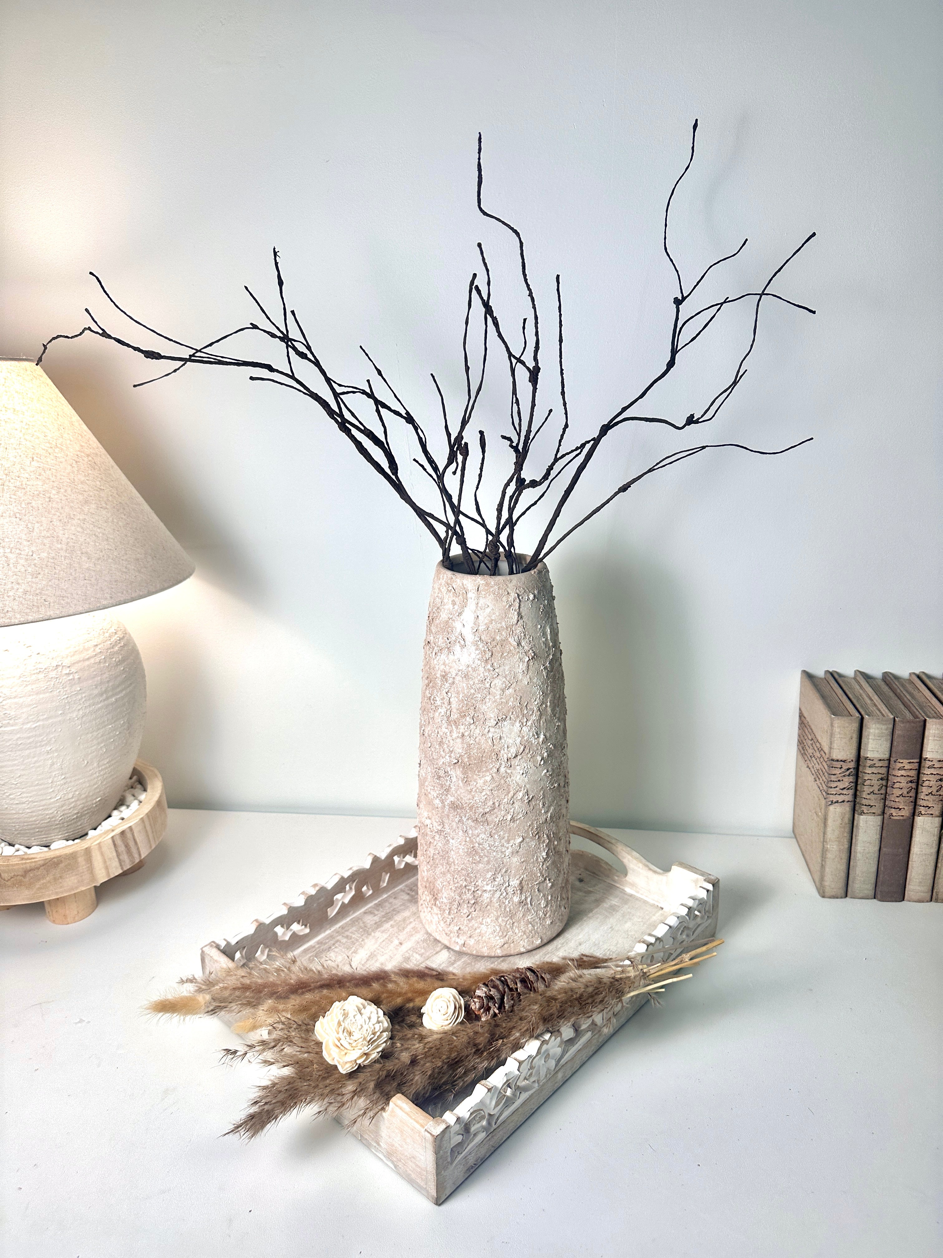 Rustic Ceramic Jar Vase Textured Handcrafted 15" tall - Light Beige Wash