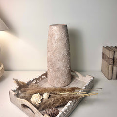 Rustic Ceramic Jar Vase Textured Handcrafted 15" tall - Light Beige Wash