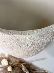 Minimalist Hand-Painted & Textured Planter Pot 17" tall with drainage hole one time creation - cream wash