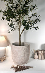 Minimalist Hand-Painted & Textured Planter Pot 17" tall with drainage hole one time creation - cream wash