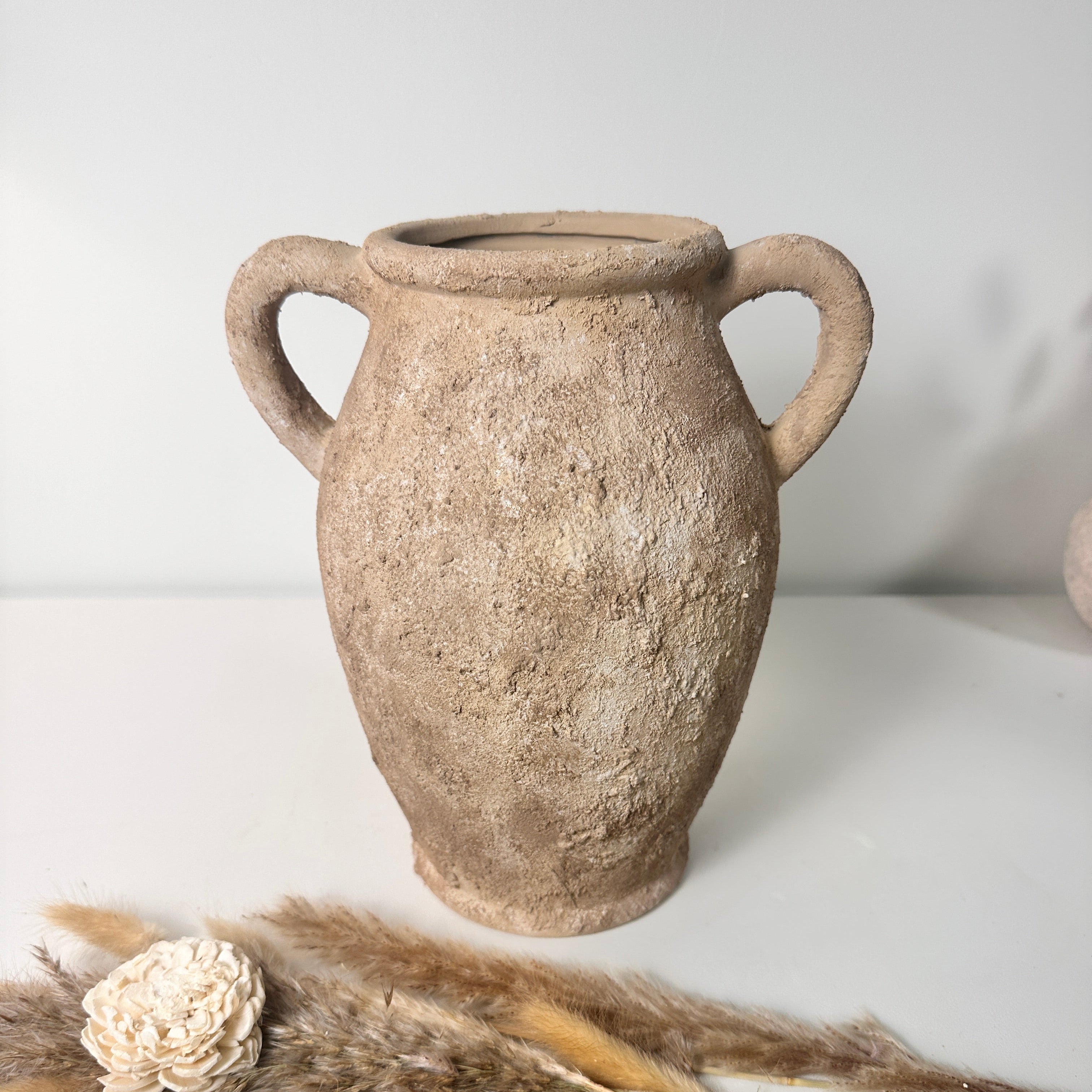 Rustic Hand-Painted Textured Amphora Vase 10" tall - Earth Brown