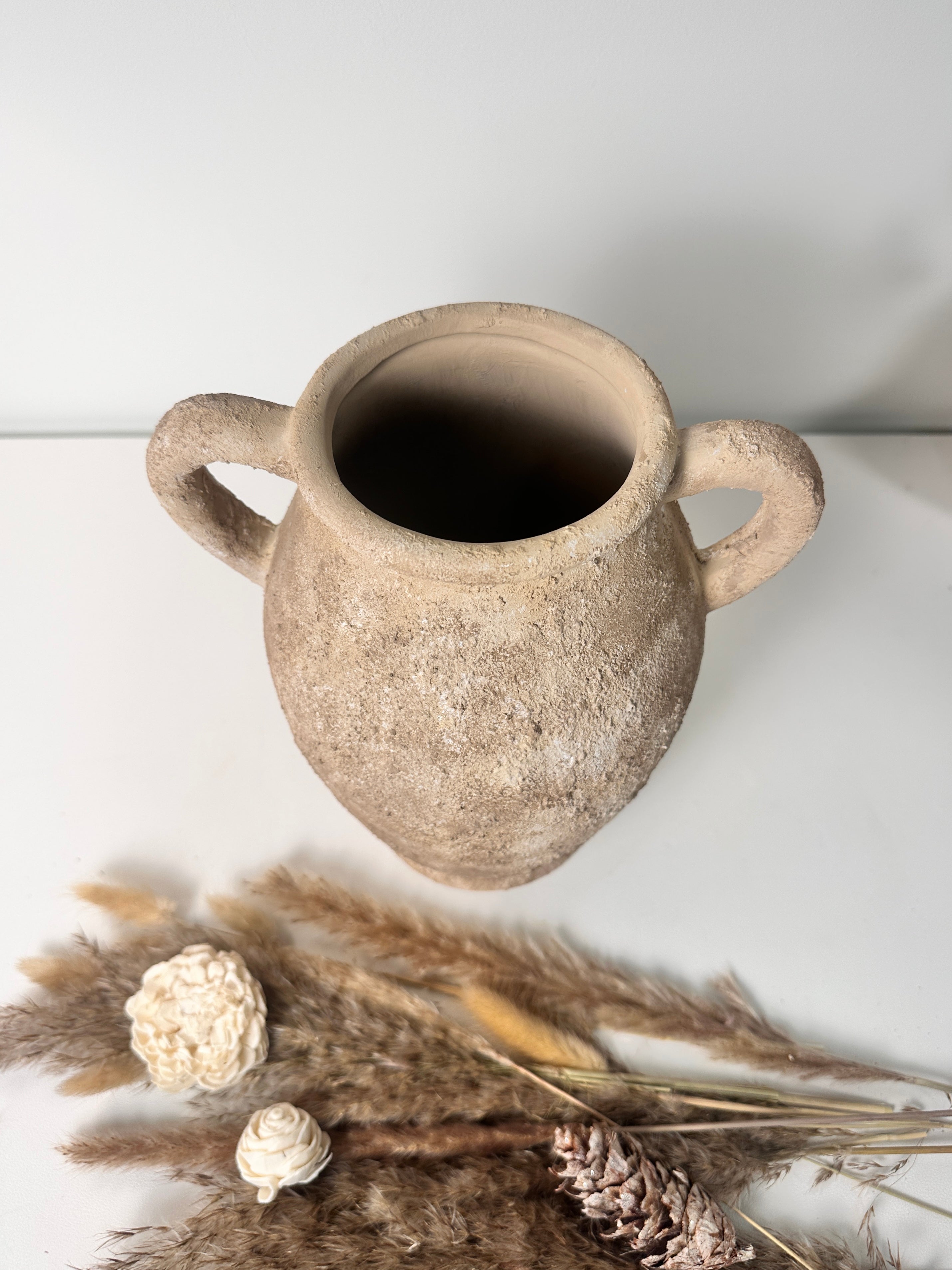 Rustic Hand-Painted Textured Amphora Vase 10" tall - Earth Brown