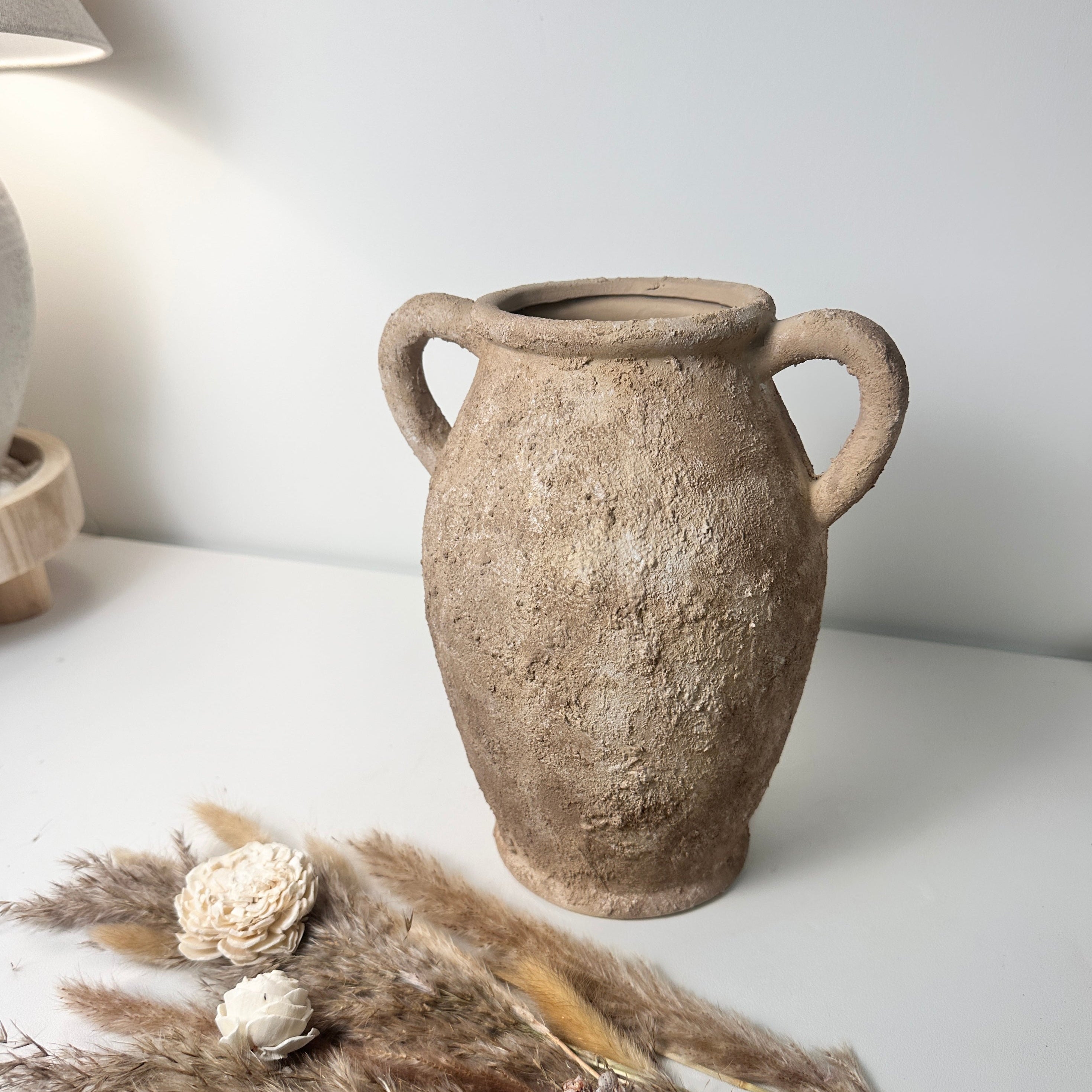 Rustic Hand-Painted Textured Amphora Vase 10" tall - Earth Brown