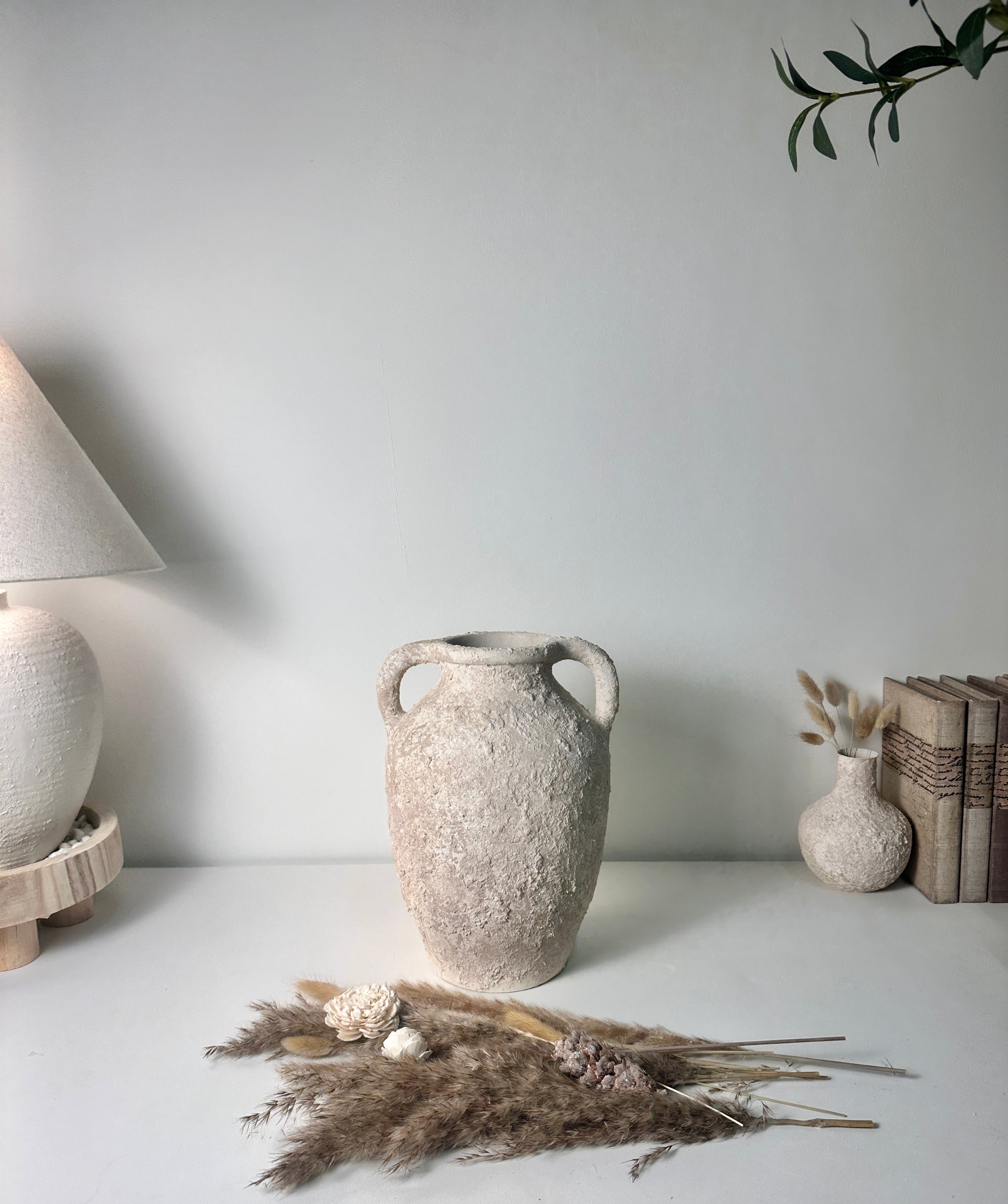 Minimalist Textured Hand-painted Ceramic Decorative Roman Style Vase 12"  - Cream wash