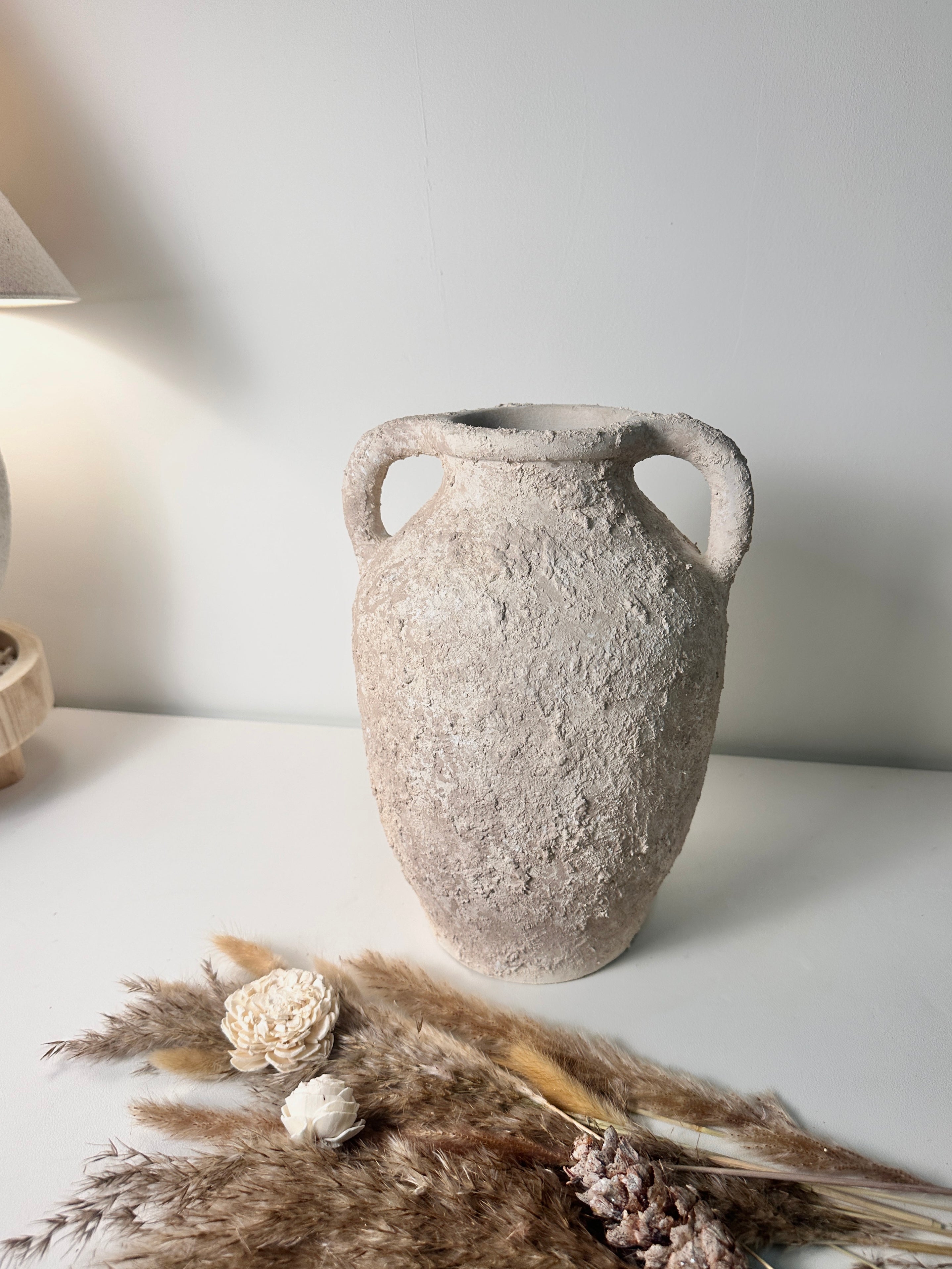 Minimalist Textured Hand-painted Ceramic Decorative Roman Style Vase 12"  - Cream wash