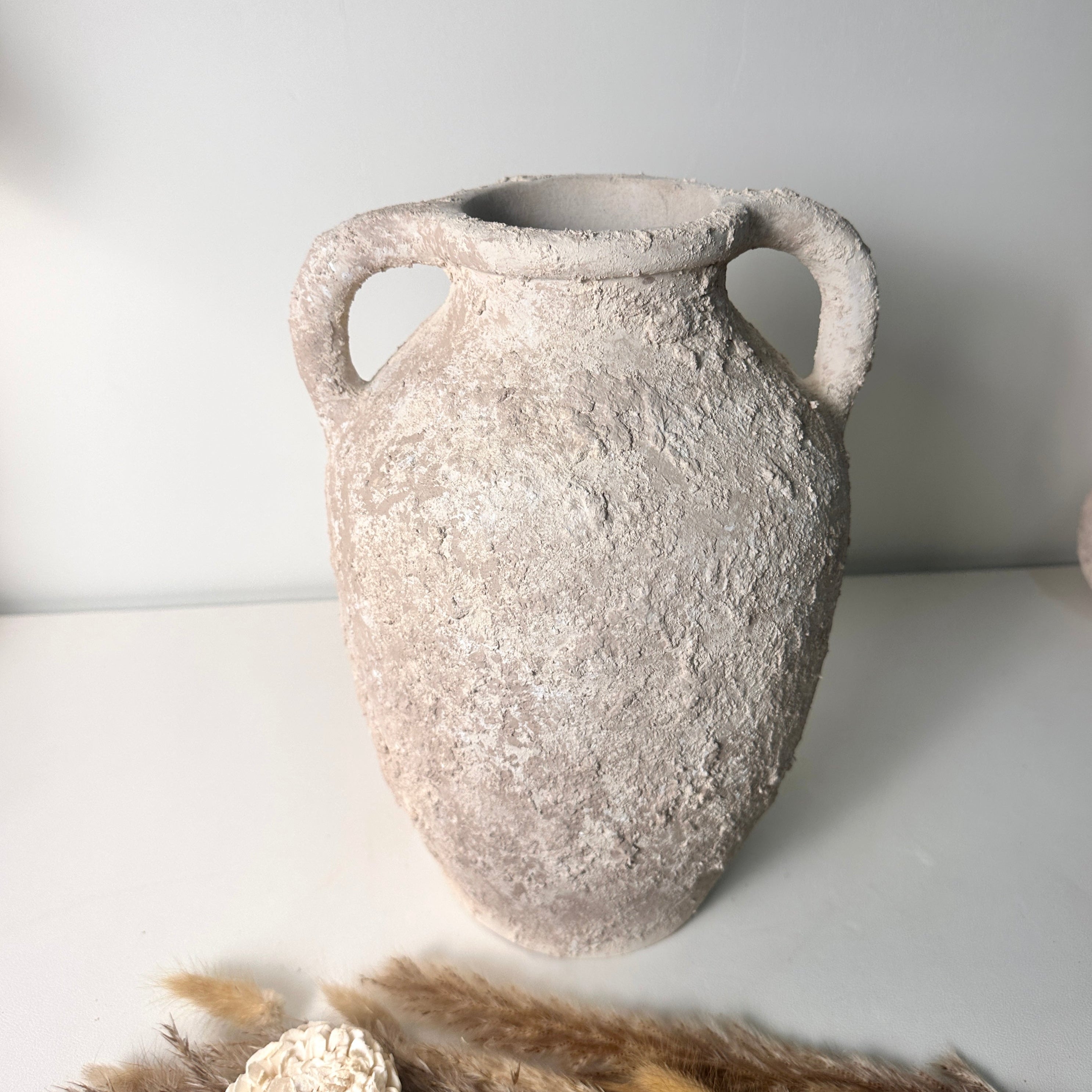 Minimalist Textured Hand-painted Ceramic Decorative Roman Style Vase 12"  - Cream wash