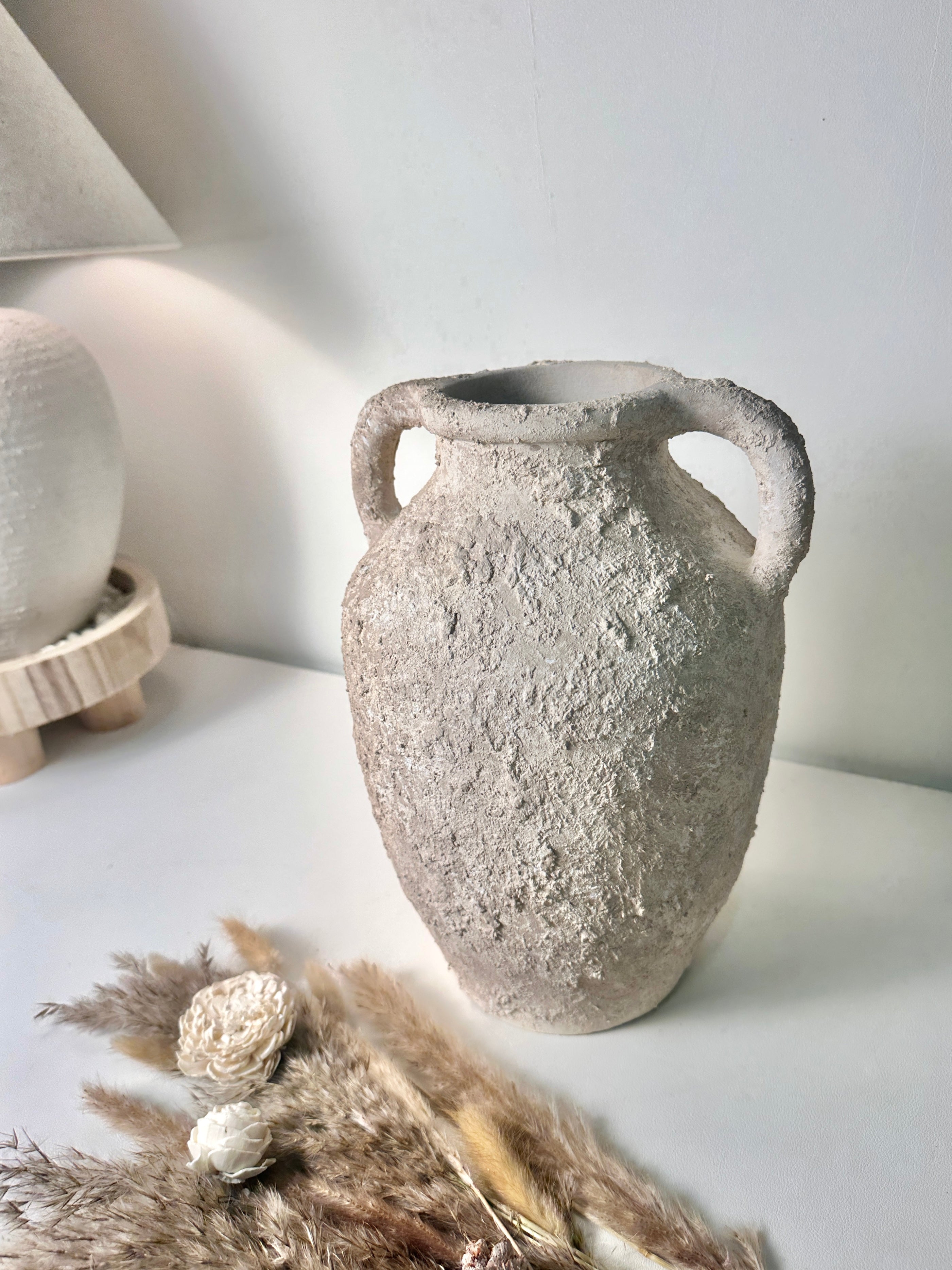 Minimalist Textured Hand-painted Ceramic Decorative Roman Style Vase 12"  - Cream wash