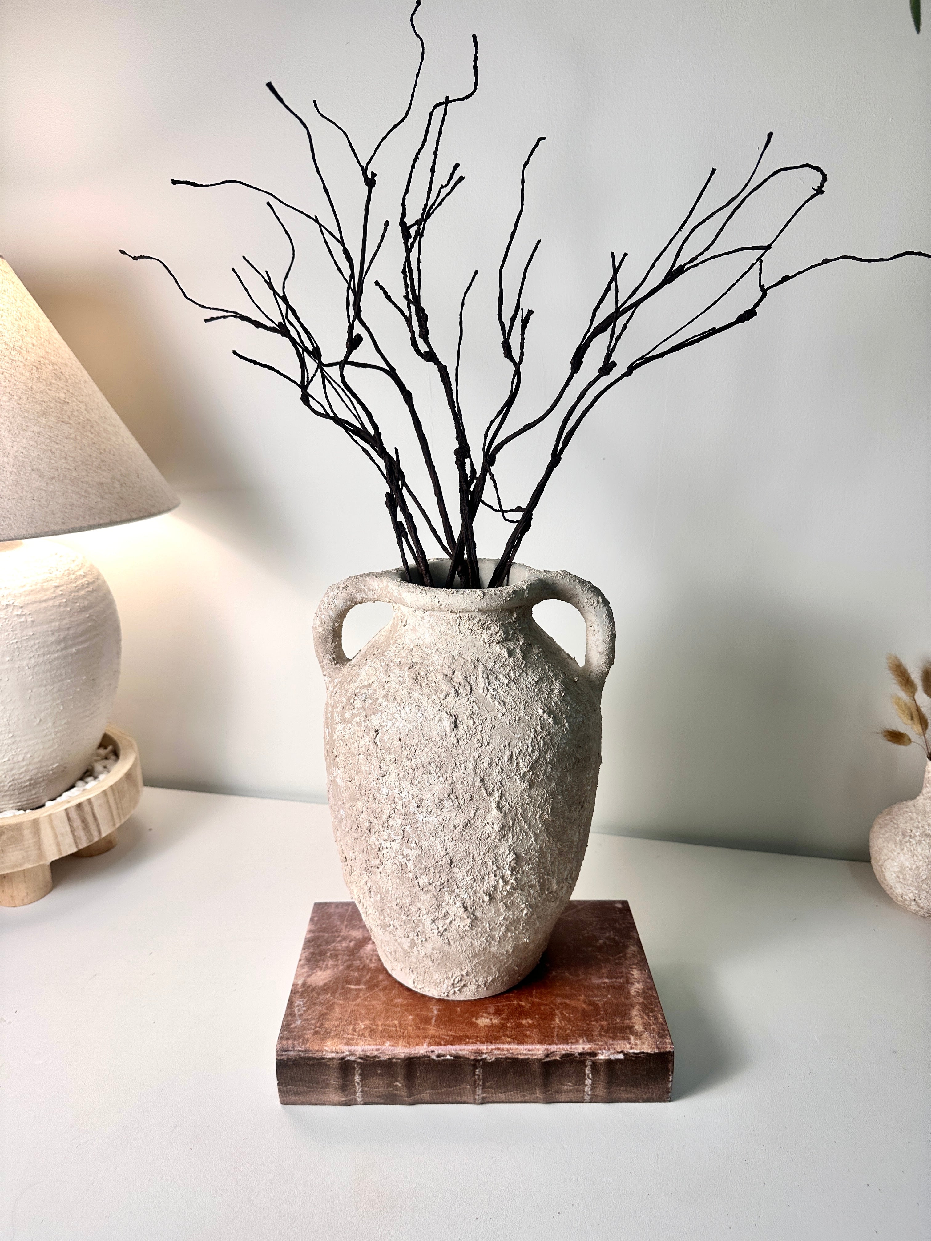 Minimalist Textured Hand-painted Ceramic Decorative Roman Style Vase 12"  - Cream wash