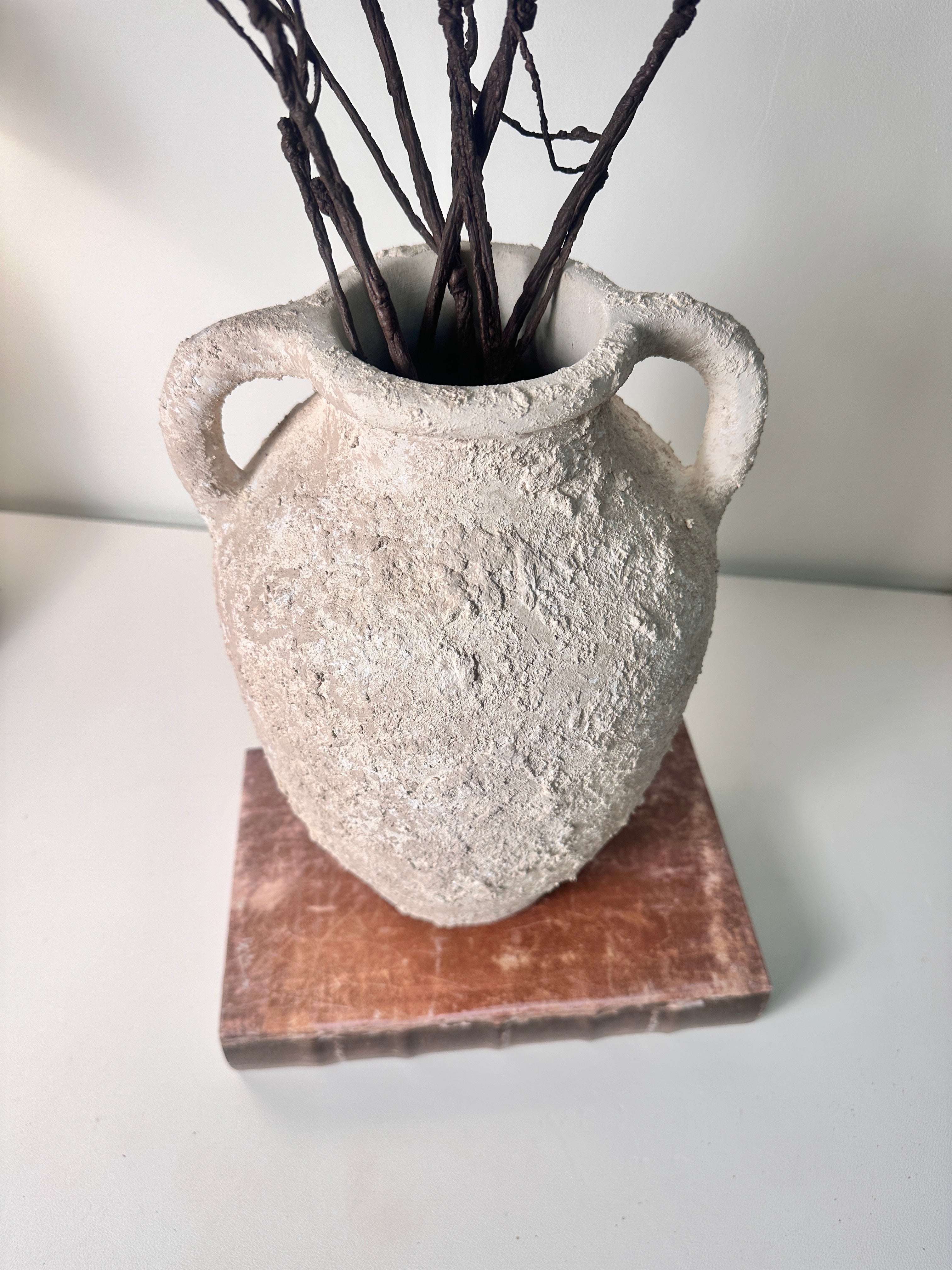 Minimalist Textured Hand-painted Ceramic Decorative Roman Style Vase 12"  - Cream wash