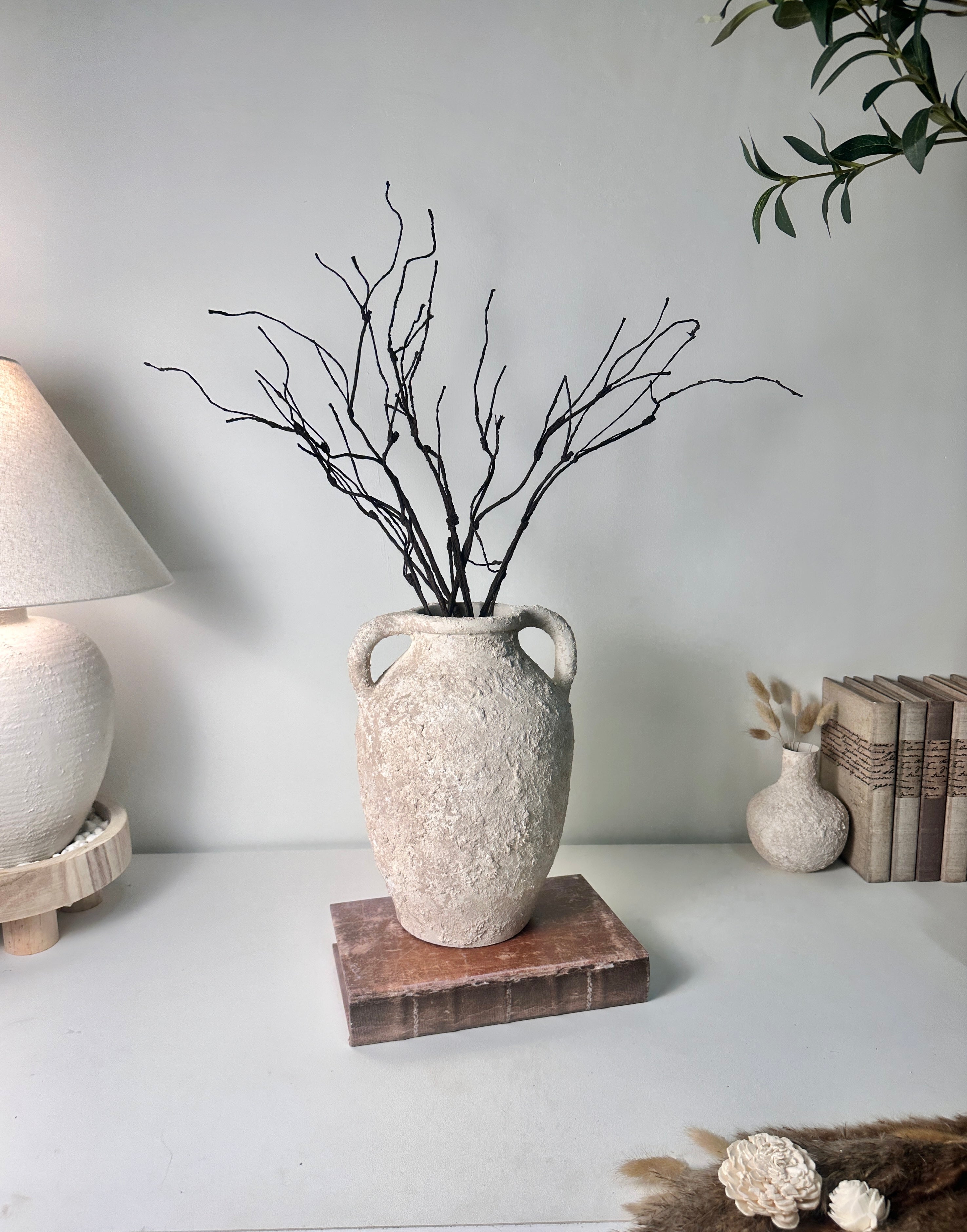 Minimalist Textured Hand-painted Ceramic Decorative Roman Style Vase 12"  - Cream wash