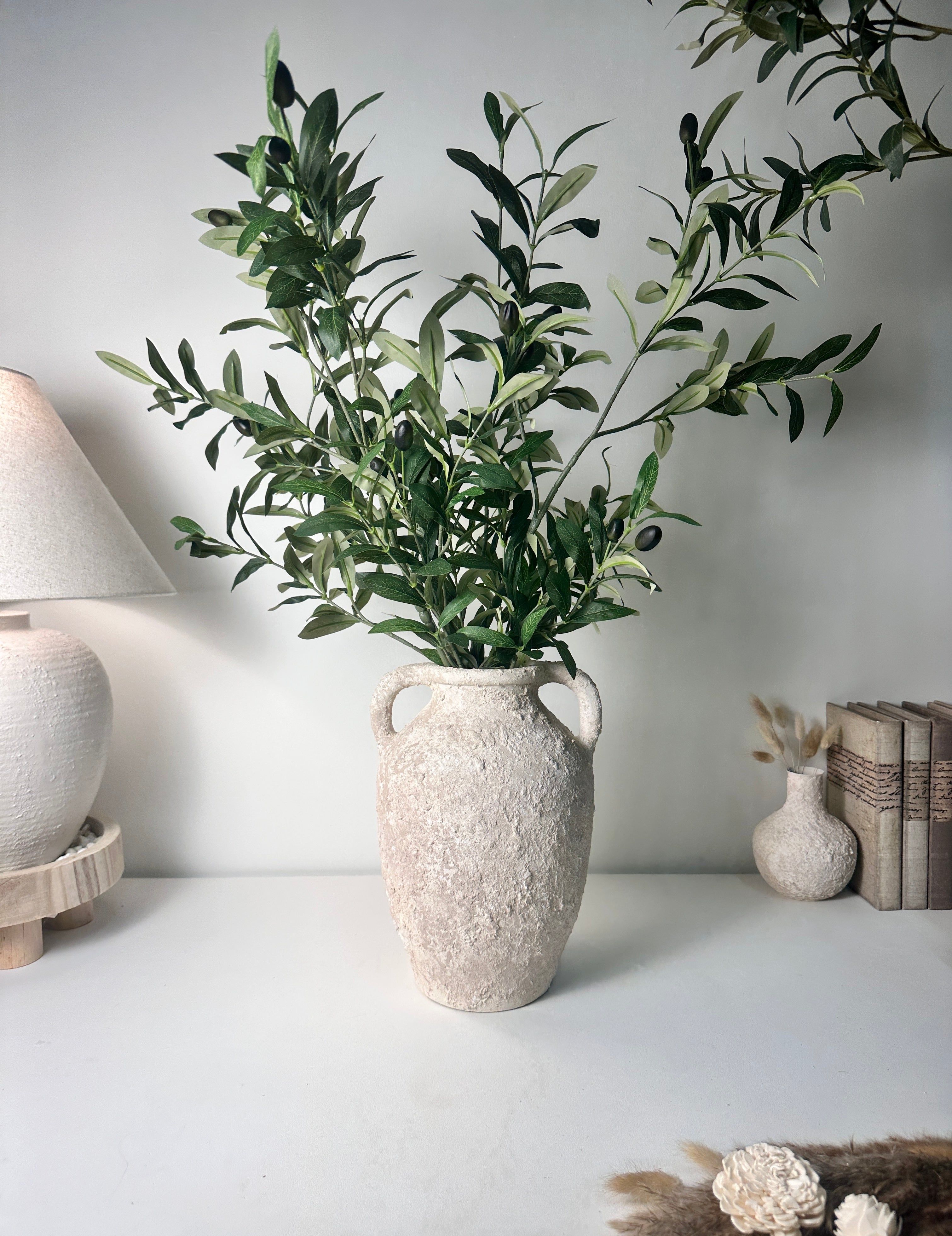 Minimalist Textured Hand-painted Ceramic Decorative Roman Style Vase 12"  - Cream wash