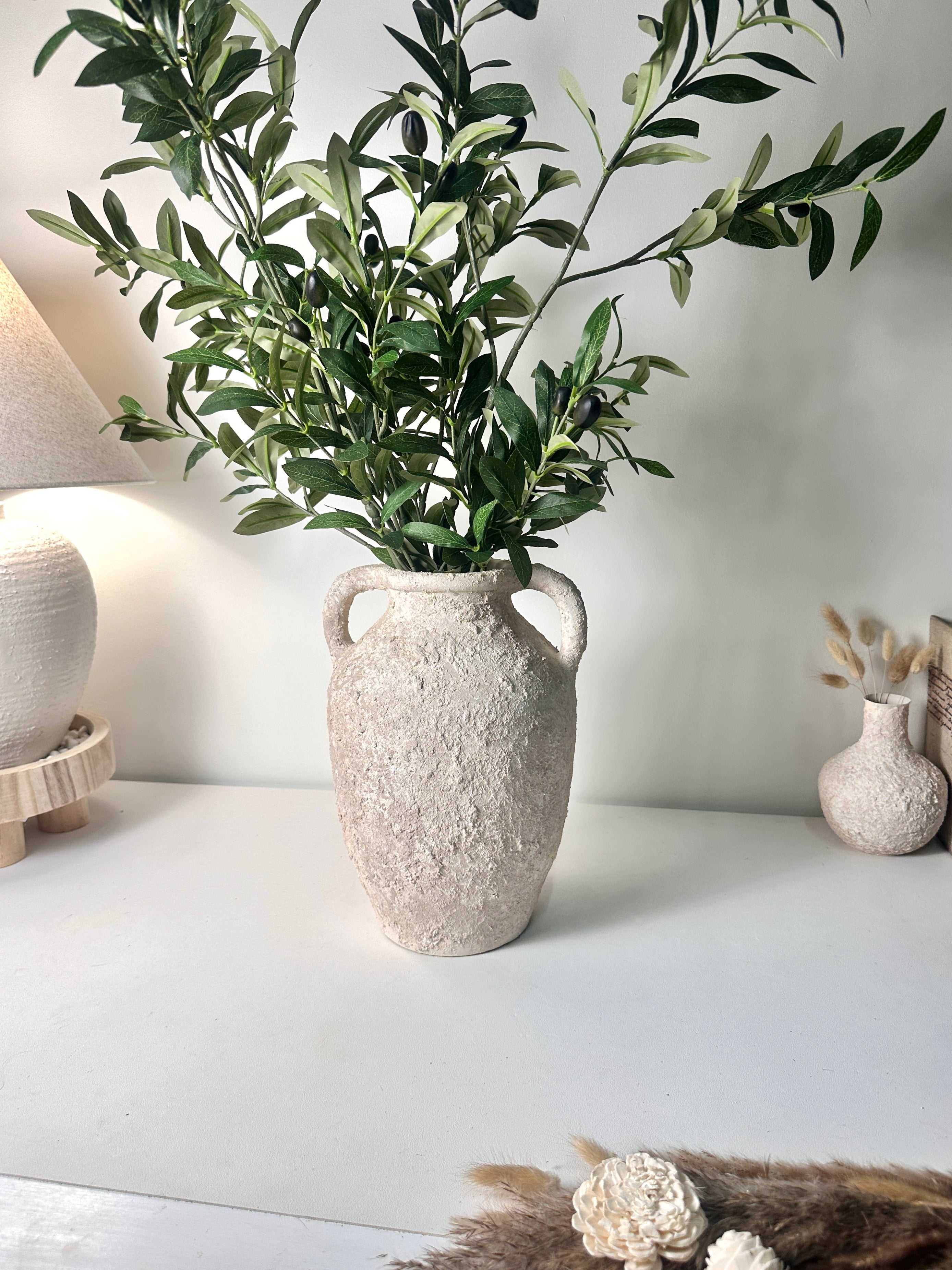 Minimalist Textured Hand-painted Ceramic Decorative Roman Style Vase 12"  - Cream wash