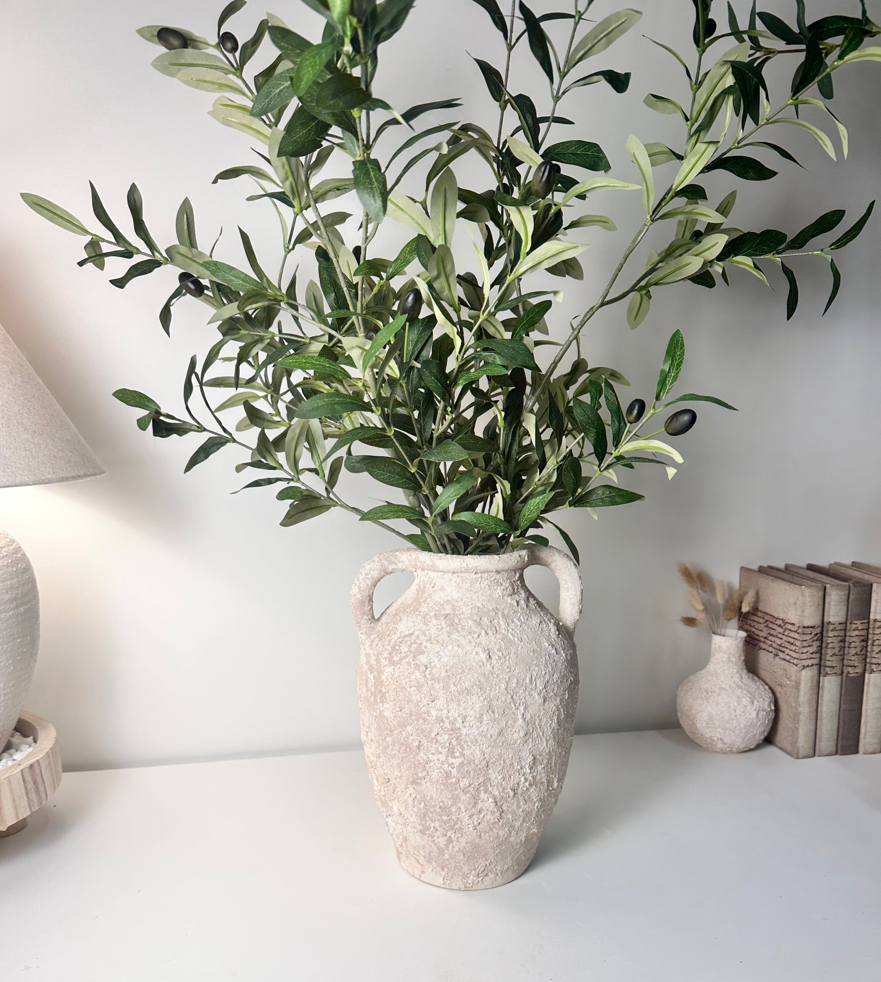 Minimalist Textured Hand-painted Ceramic Decorative Roman Style Vase 12"  - Cream wash