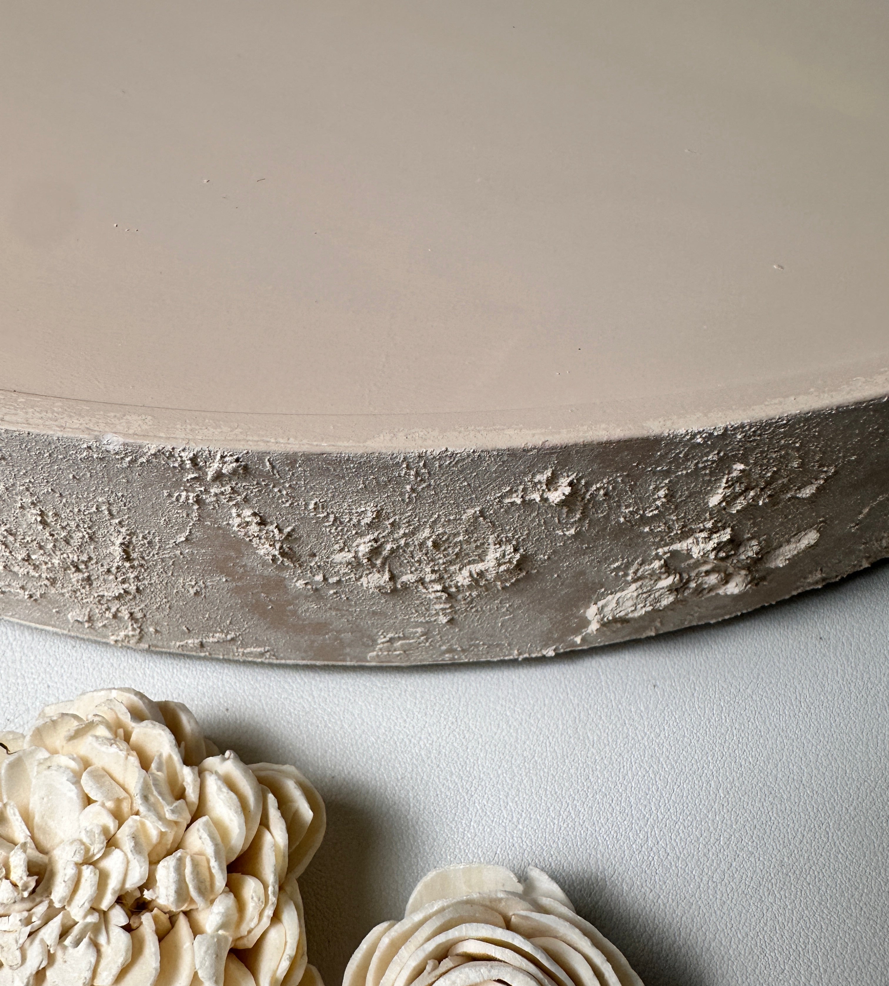 Minimalist Hand-Painted and Textured Round Wood Tray 16x16x2" - Cream