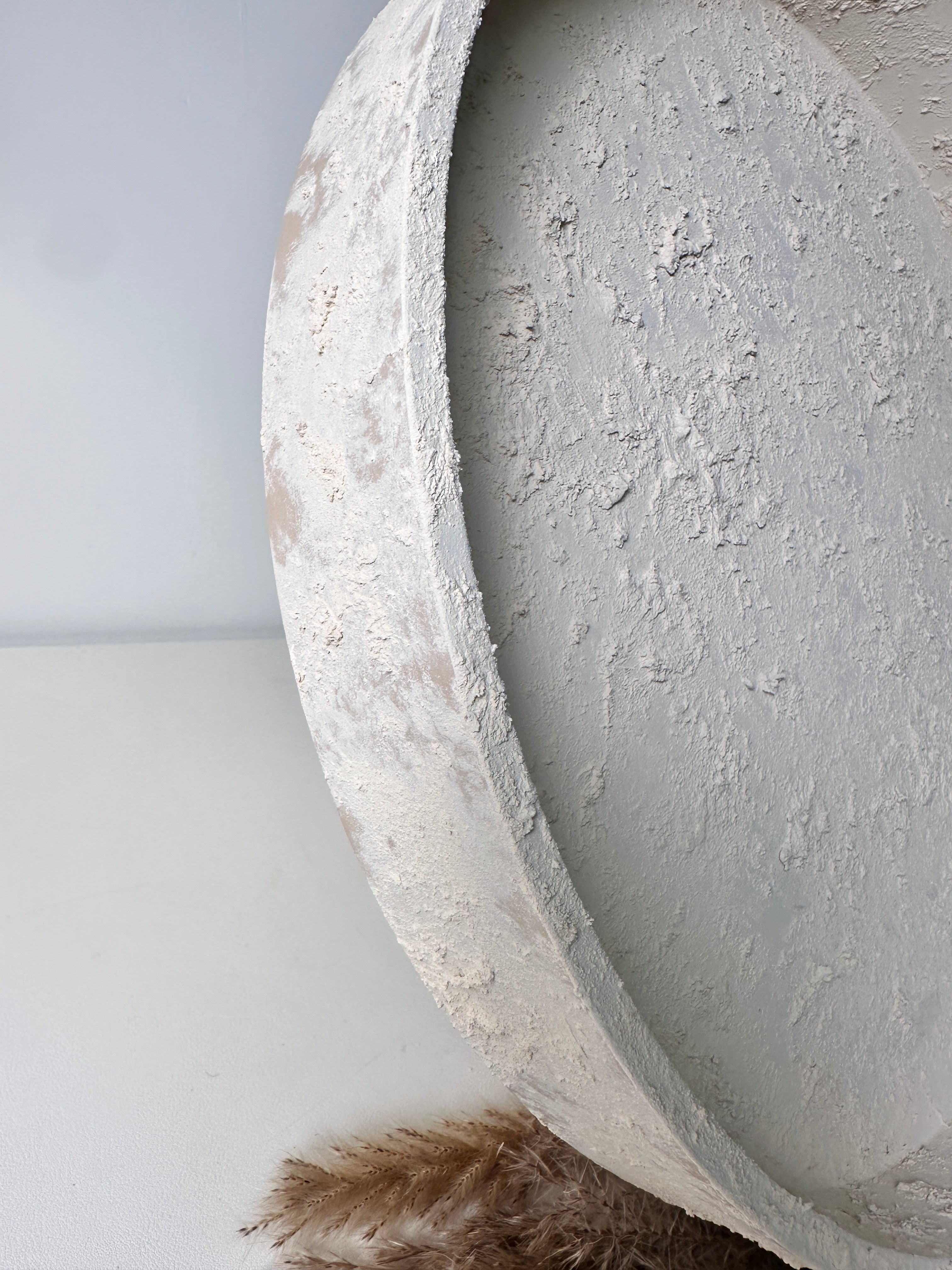 Minimalist Hand-Painted and Textured Round Wood Tray 16x16x2" - Cream