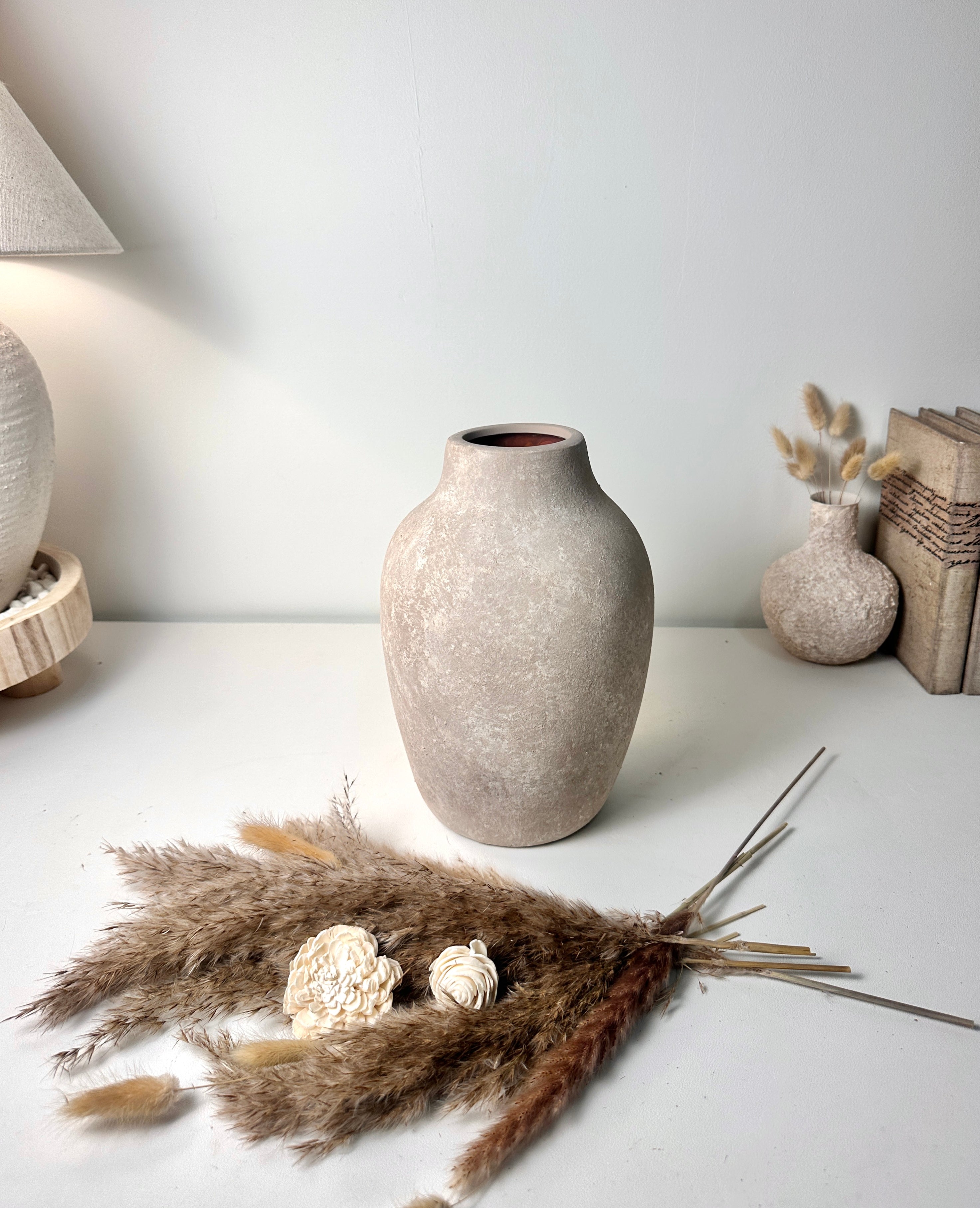 Minimalist Hand-painted Ceramic Decorative Vase 10"  - Beige wash