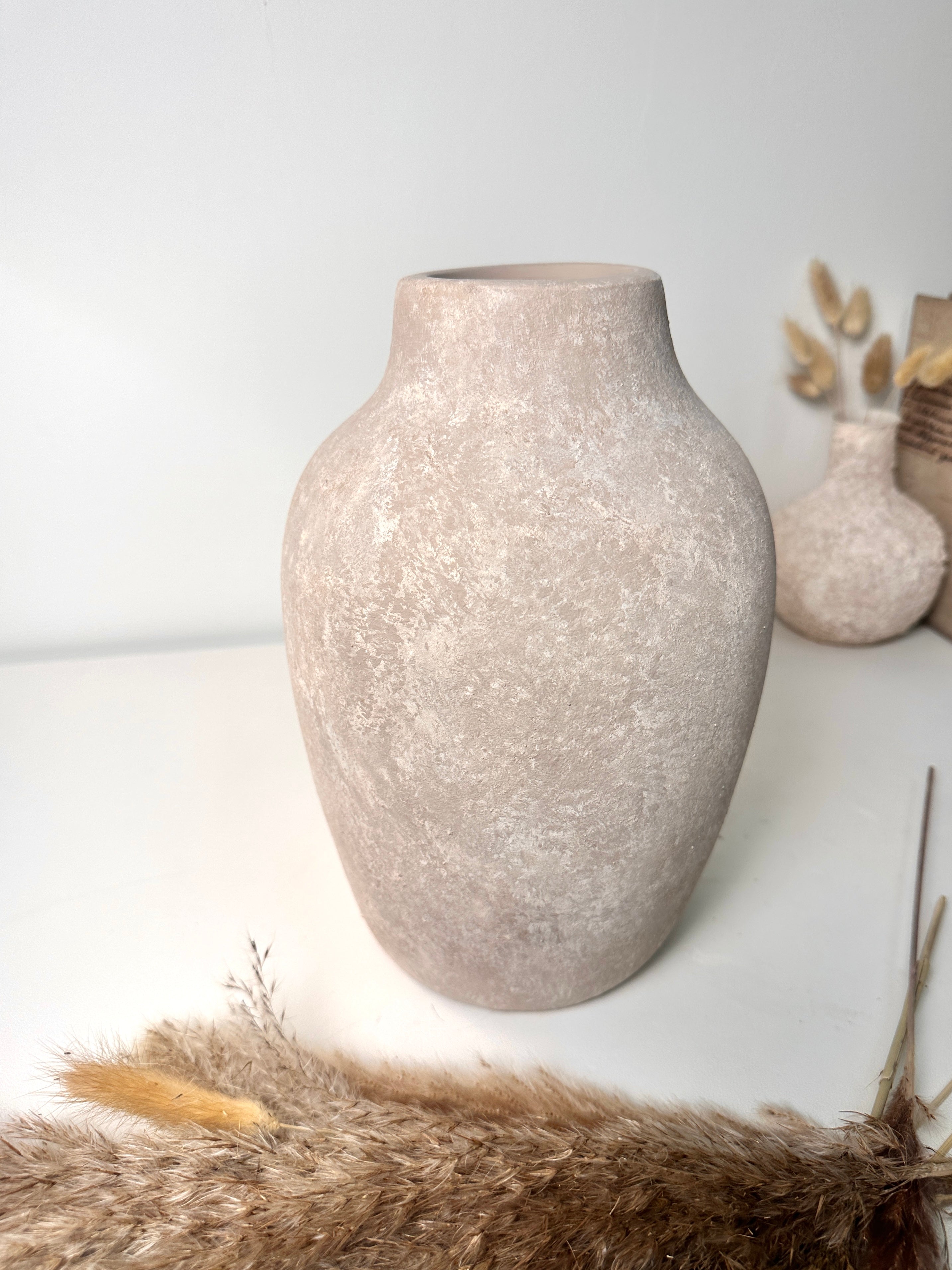 Minimalist Hand-painted Ceramic Decorative Vase 10"  - Beige wash