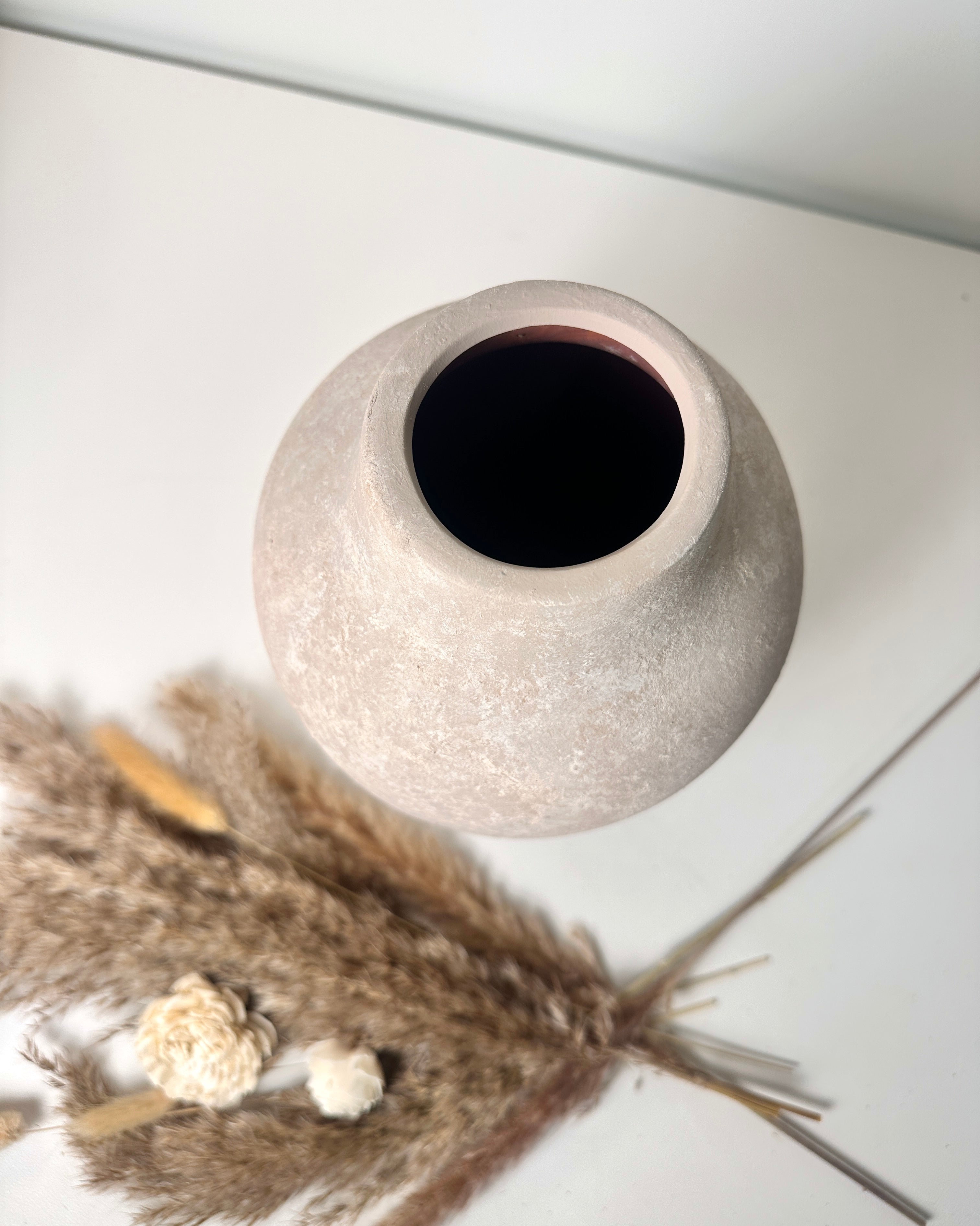 Minimalist Hand-painted Ceramic Decorative Vase 10"  - Beige wash