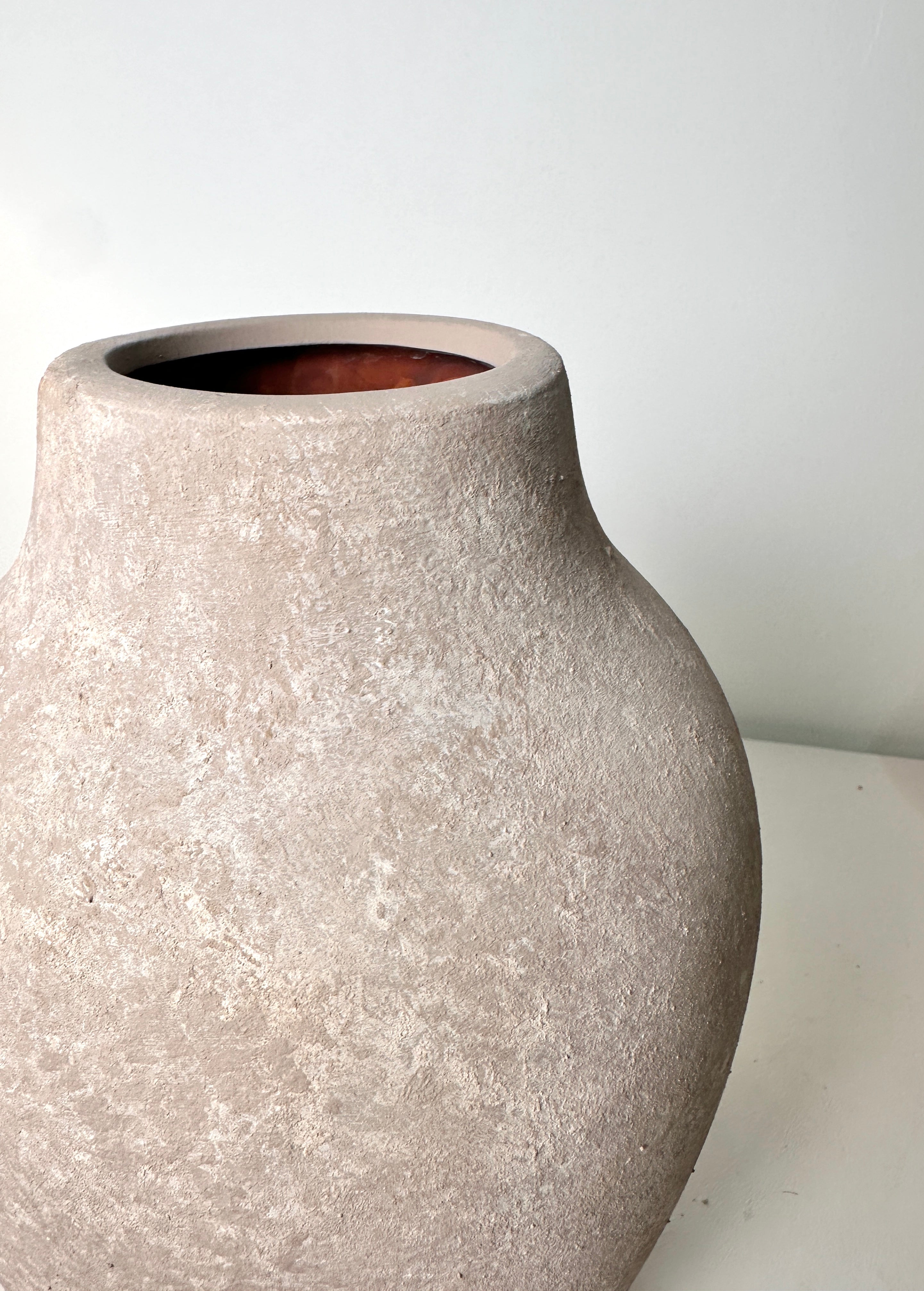 Minimalist Hand-painted Ceramic Decorative Vase 10"  - Beige wash