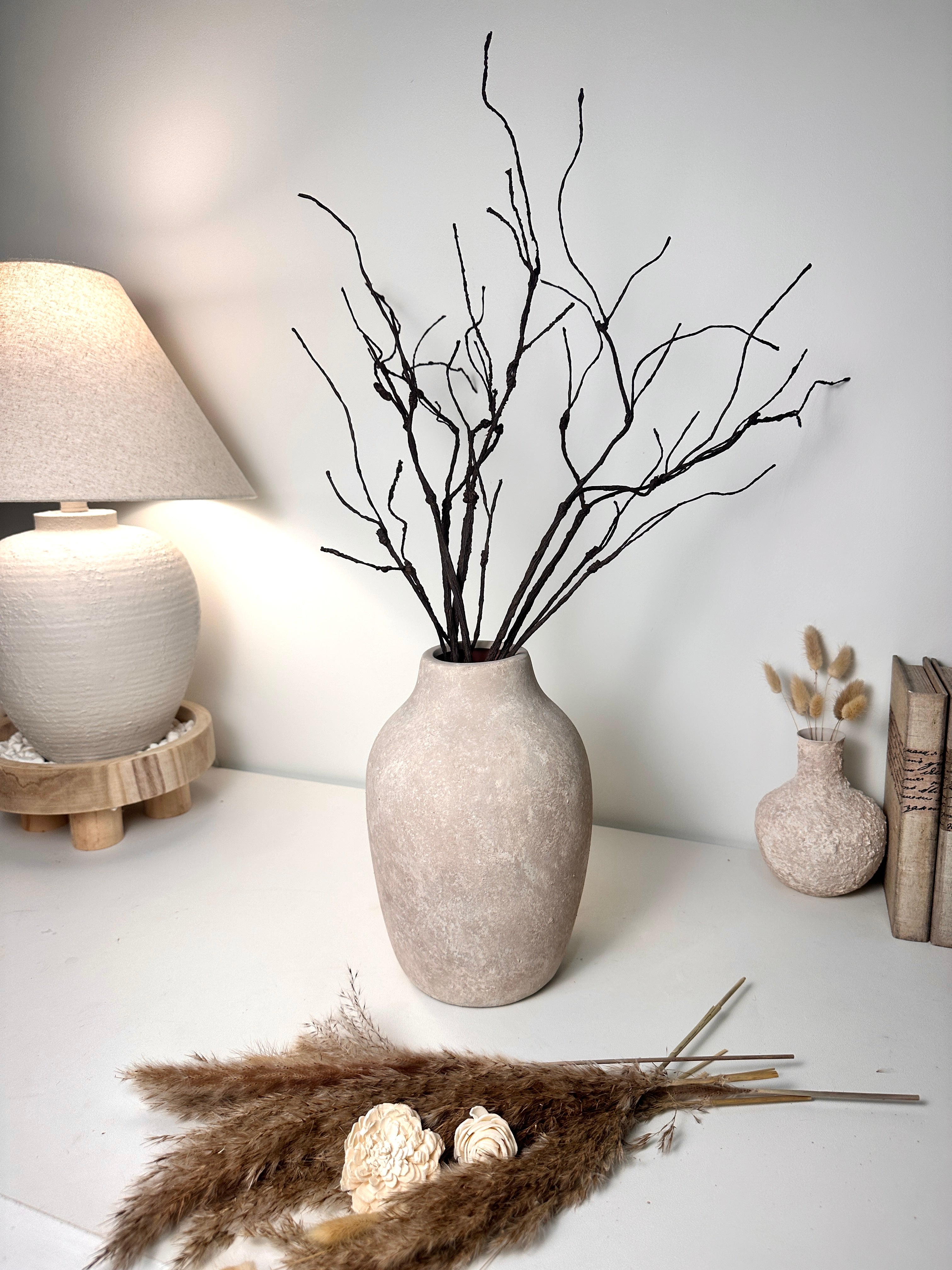 Minimalist Hand-painted Ceramic Decorative Vase 10"  - Beige wash