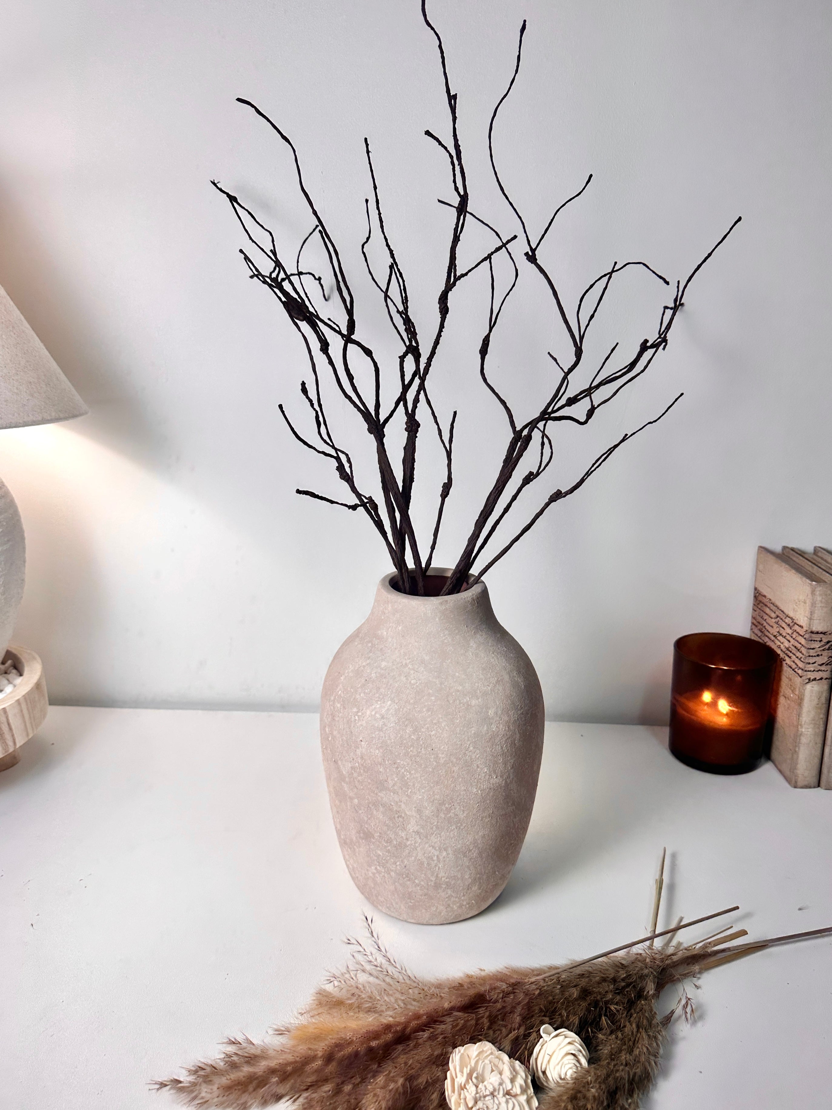 Minimalist Hand-painted Ceramic Decorative Vase 10"  - Beige wash
