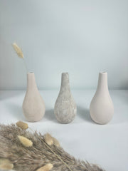Handcrafted Set of 3 Small Vases 6" tall Cream/ Beige Washed/ Textured Cream