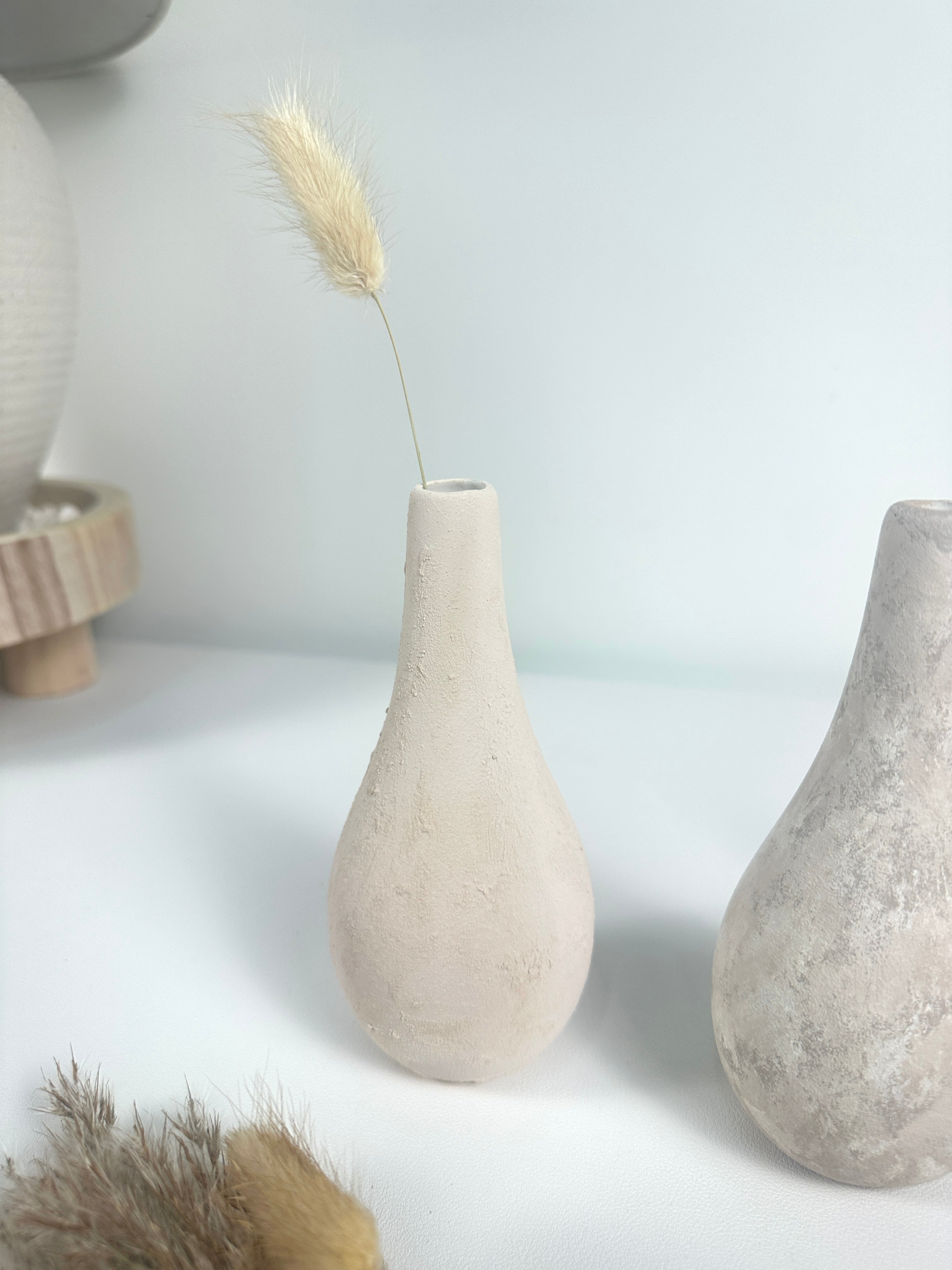 Handcrafted Set of 3 Small Vases 6" tall Cream/ Beige Washed/ Textured Cream