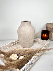 Minimalist Hand-painted Ceramic Decorative Vase 10"  - Beige wash