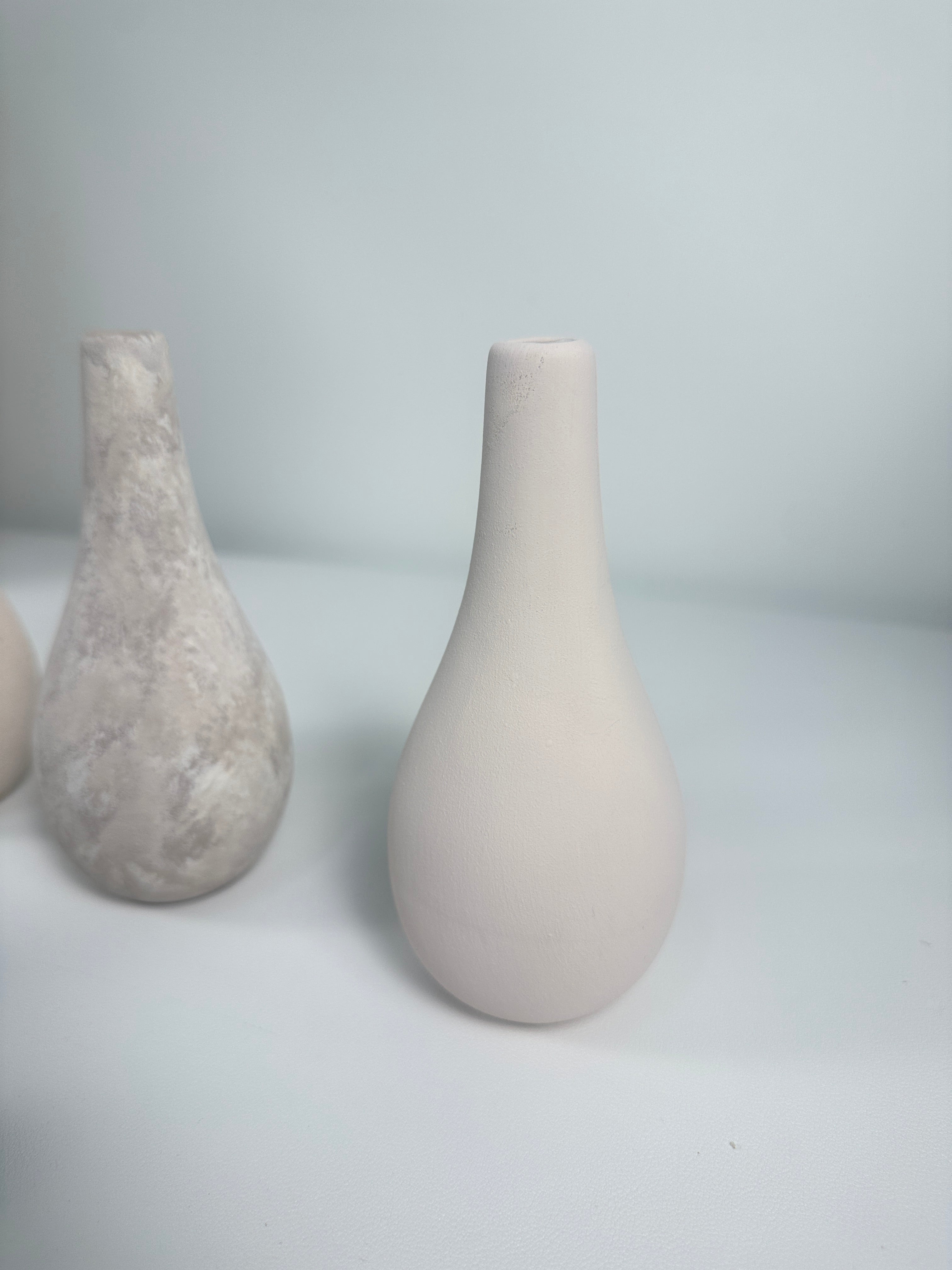 Handcrafted Set of 3 Small Vases 6" tall Cream/ Beige Washed/ Textured Cream