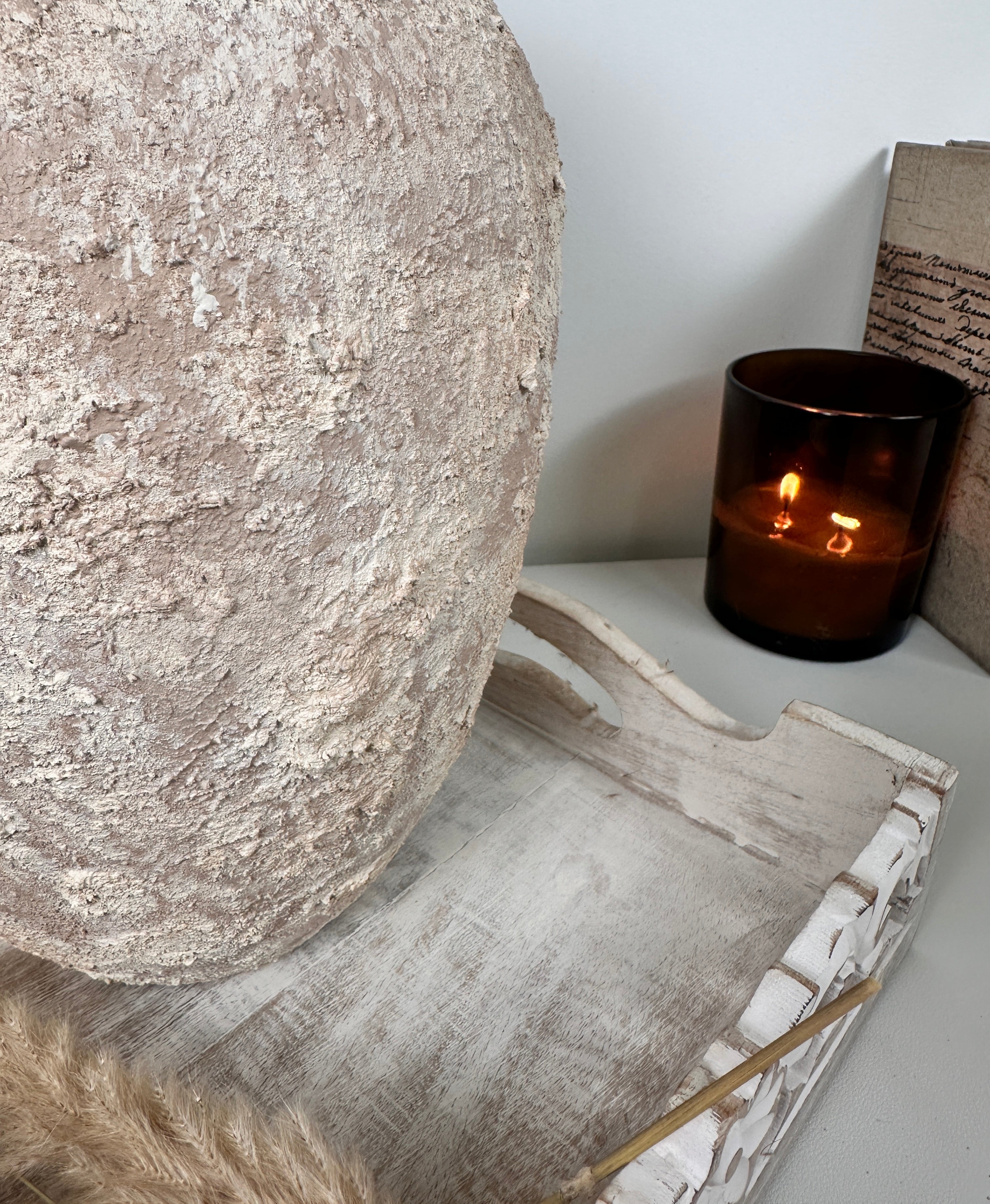 Rustic Italian Style Midcentury Large Textured Vase with a Classical Unshaped Form 12" tall - Beige wash