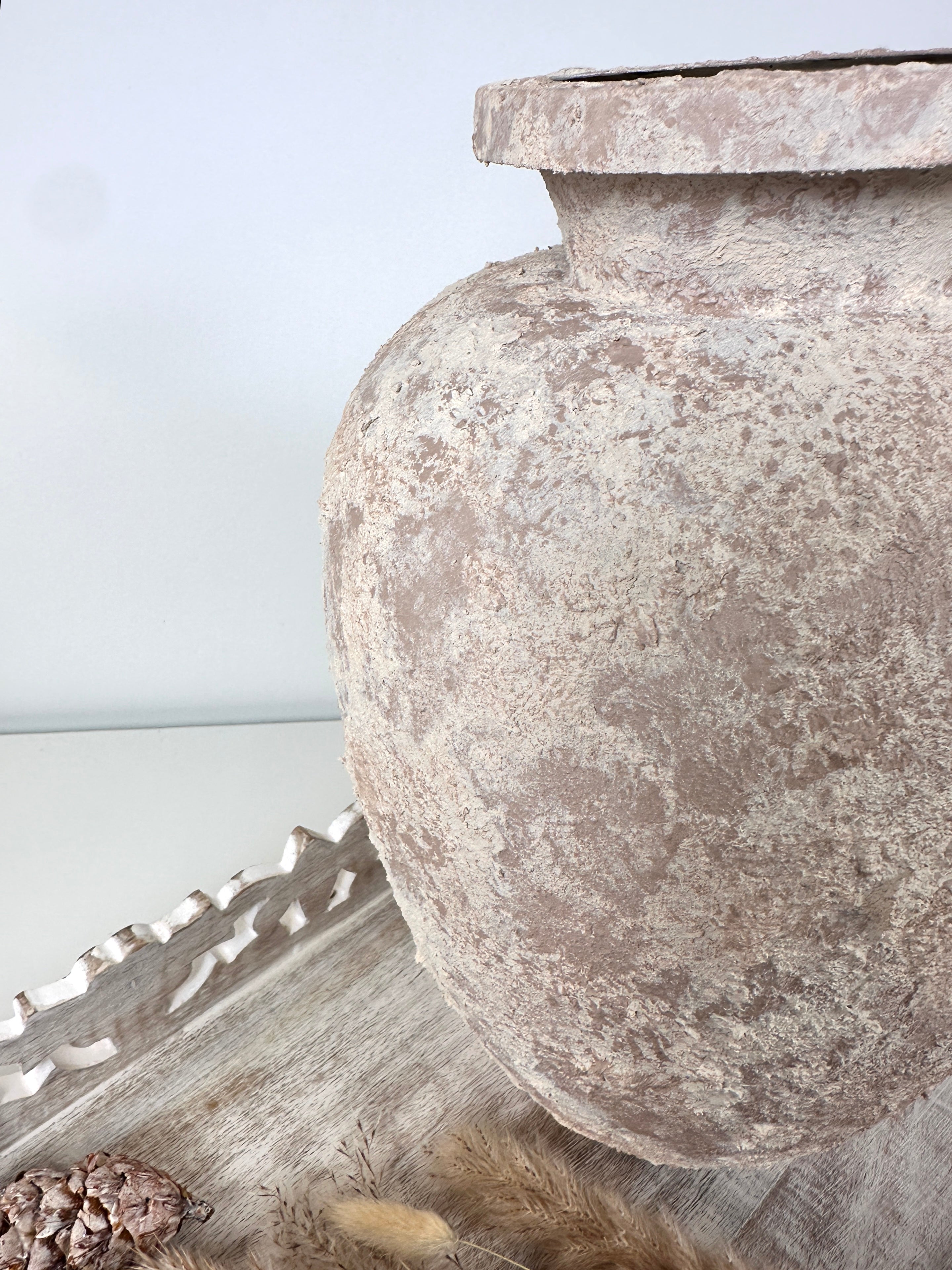 Rustic Italian Style Midcentury Large Textured Vase with a Classical Unshaped Form 12" tall - Beige wash