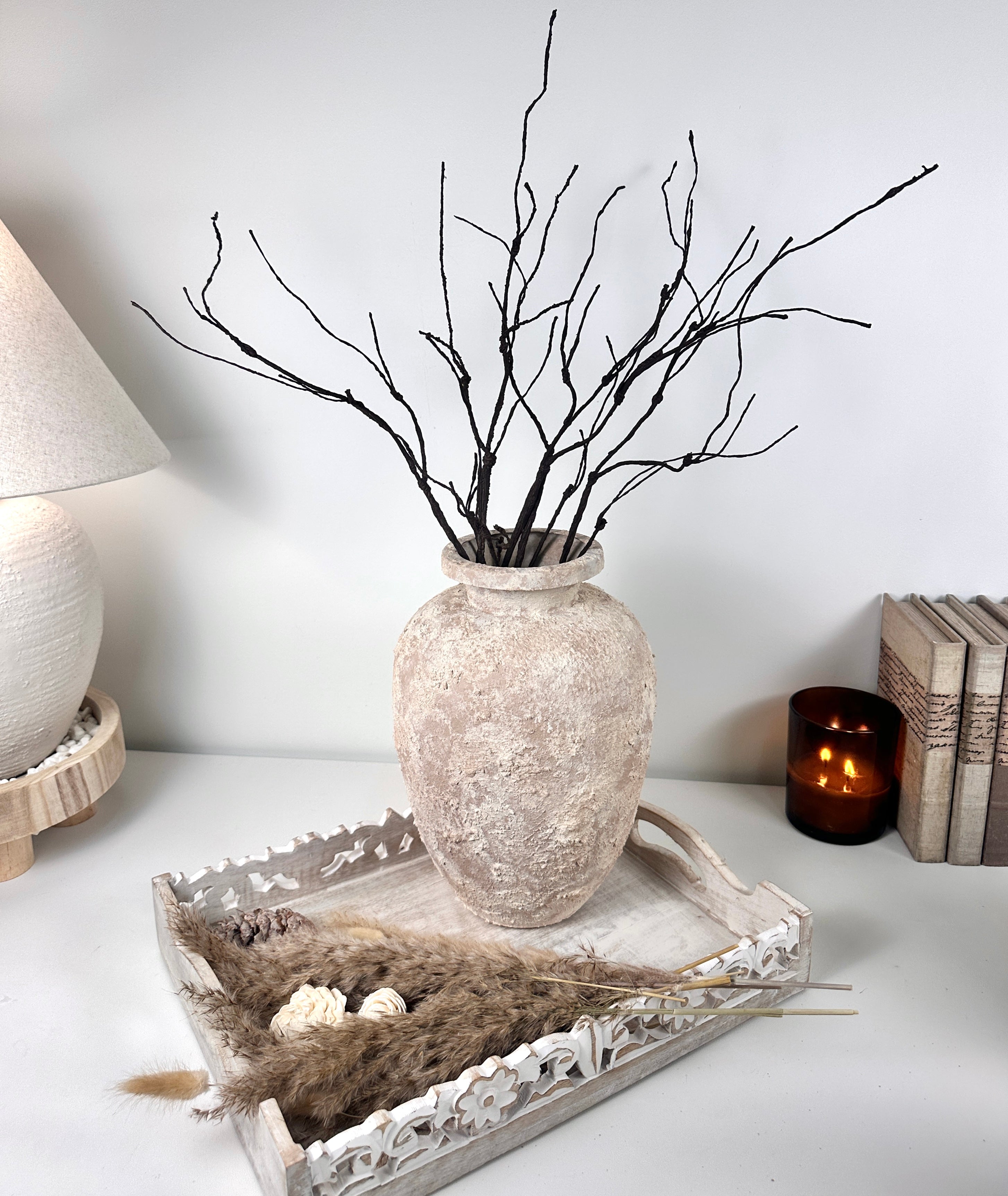 Rustic Italian Style Midcentury Large Textured Vase with a Classical Unshaped Form 12" tall - Beige wash