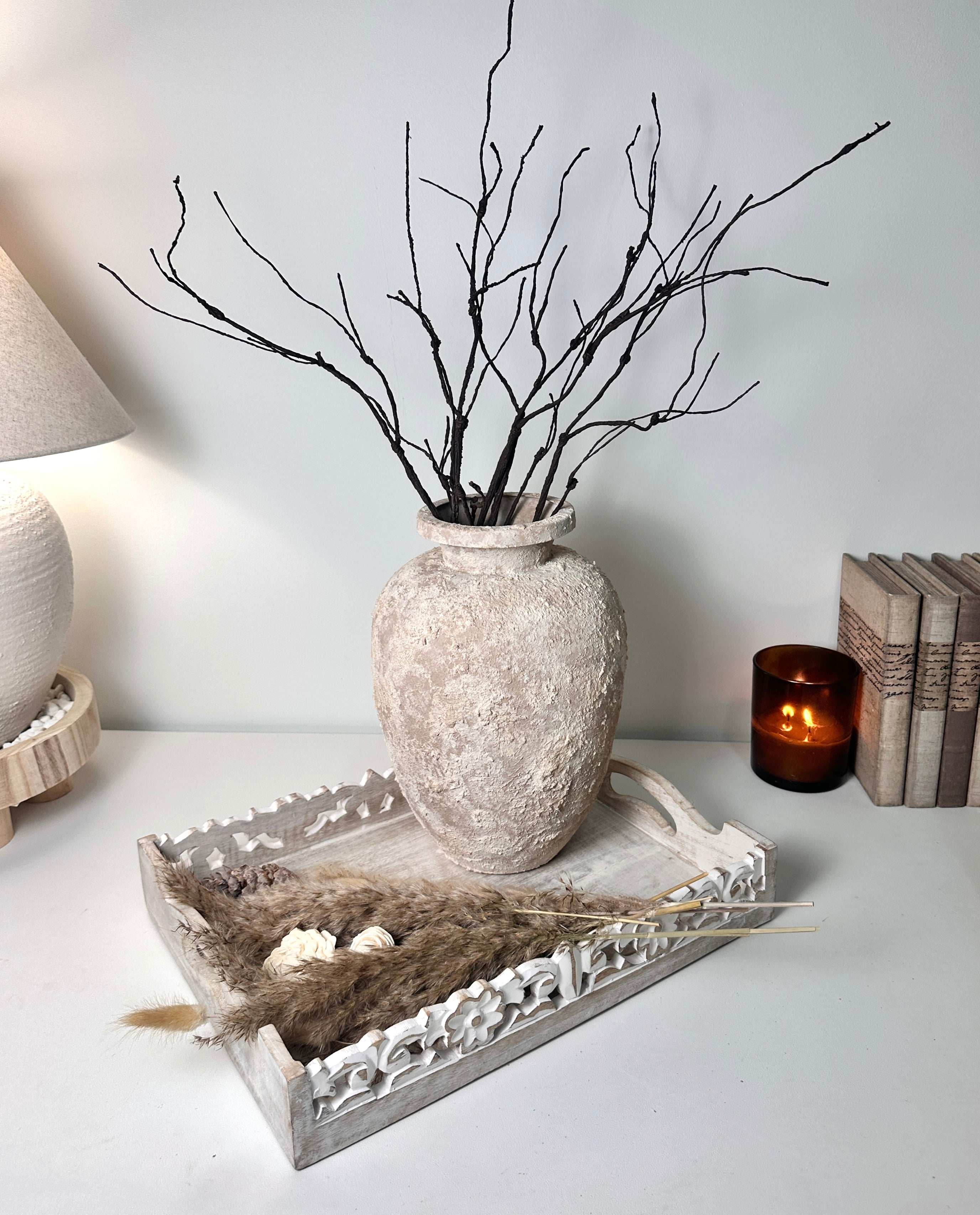 Rustic Italian Style Midcentury Large Textured Vase with a Classical Unshaped Form 12" tall - Beige wash
