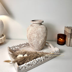 Rustic Italian Style Midcentury Large Textured Vase with a Classical Unshaped Form 12" tall - Beige wash